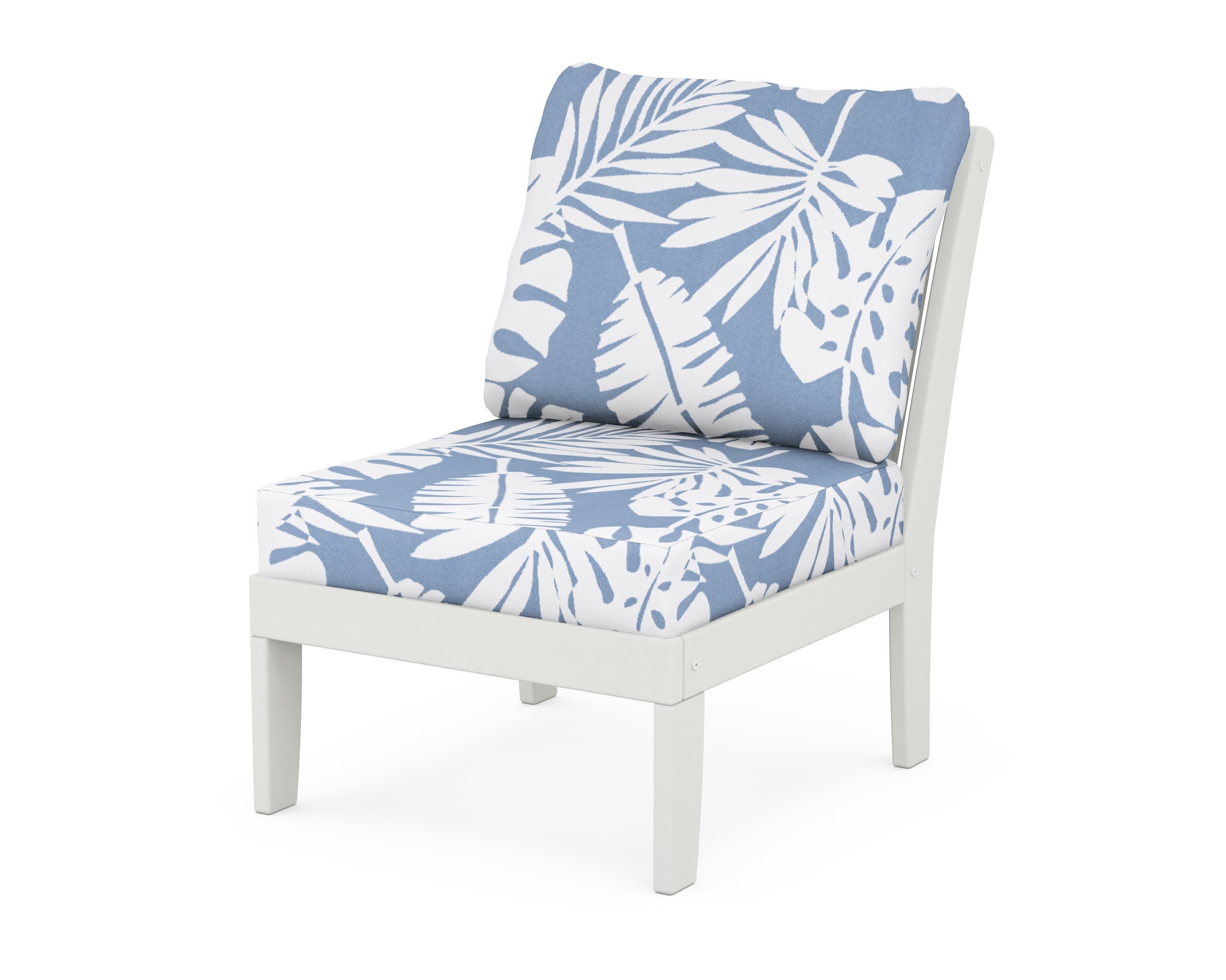 Braxton Modular Armless Chair in Vintage White / Leaf Sky Blue