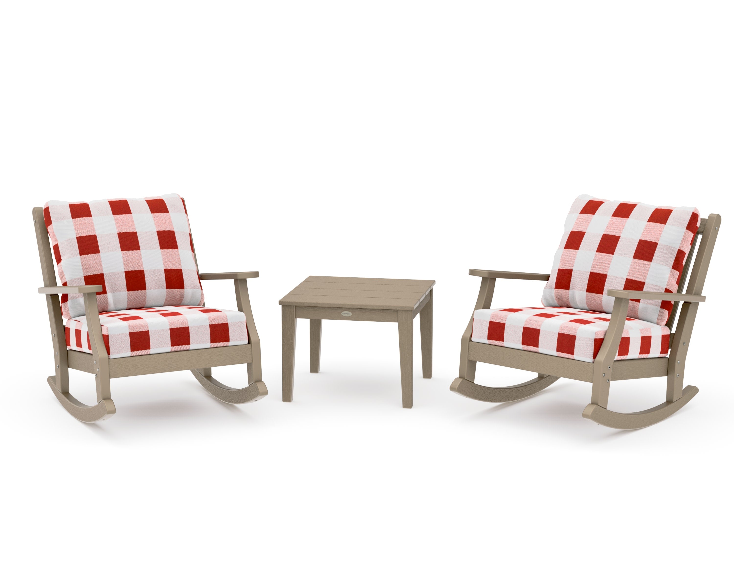 Wovendale 3-Piece Deep Seating Rocker Set in Vintage Sahara / Buffalo Plaid Crimson