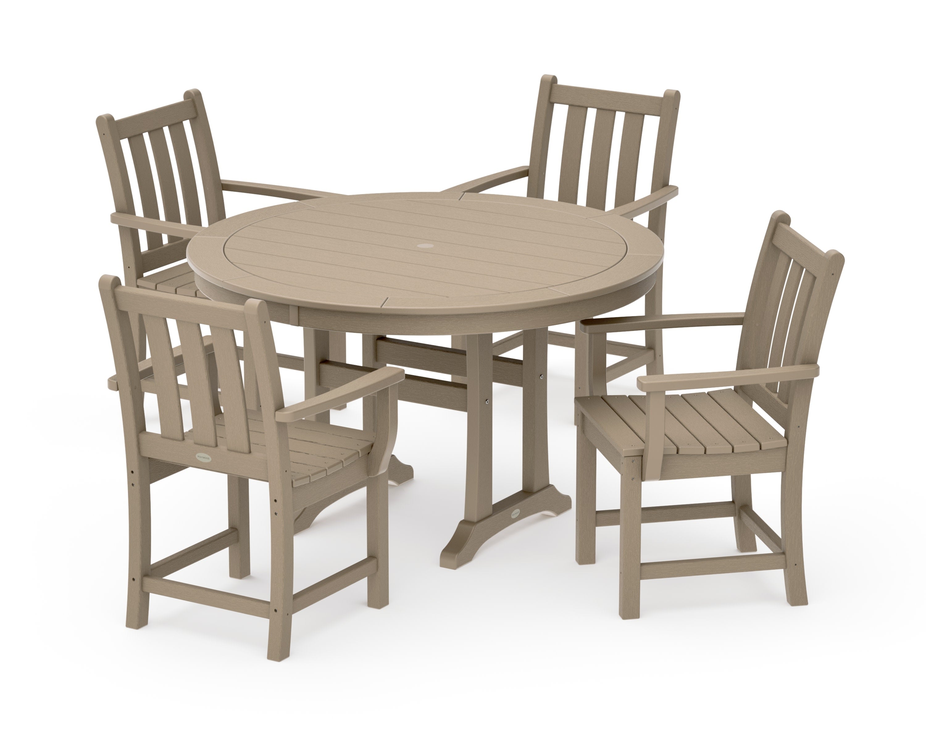 Traditional Garden 5-Piece Round Dining Set with Trestle Legs in Vintage Sahara