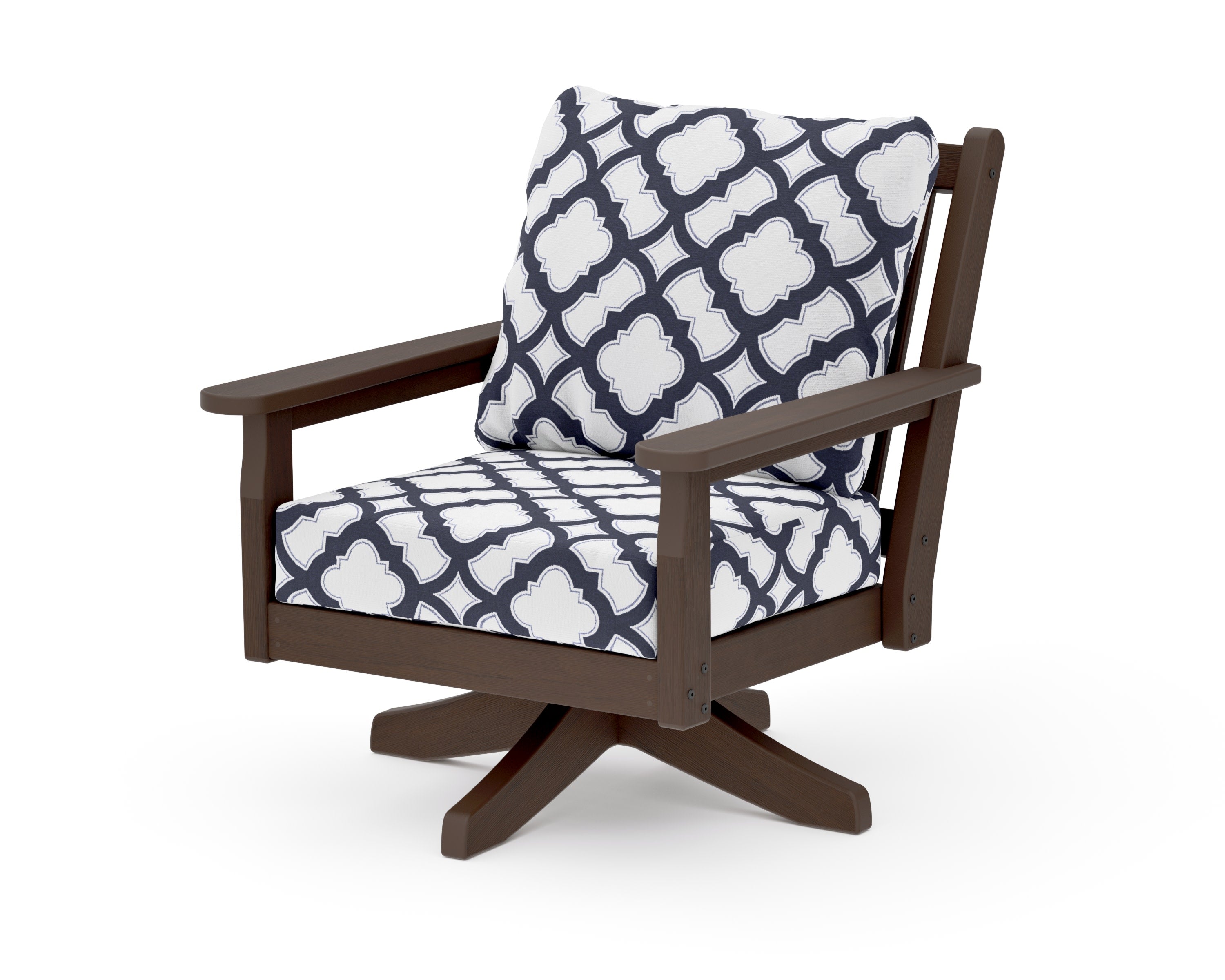 Chippendale Deep Seating Swivel Chair in Kona / Trellis Navy