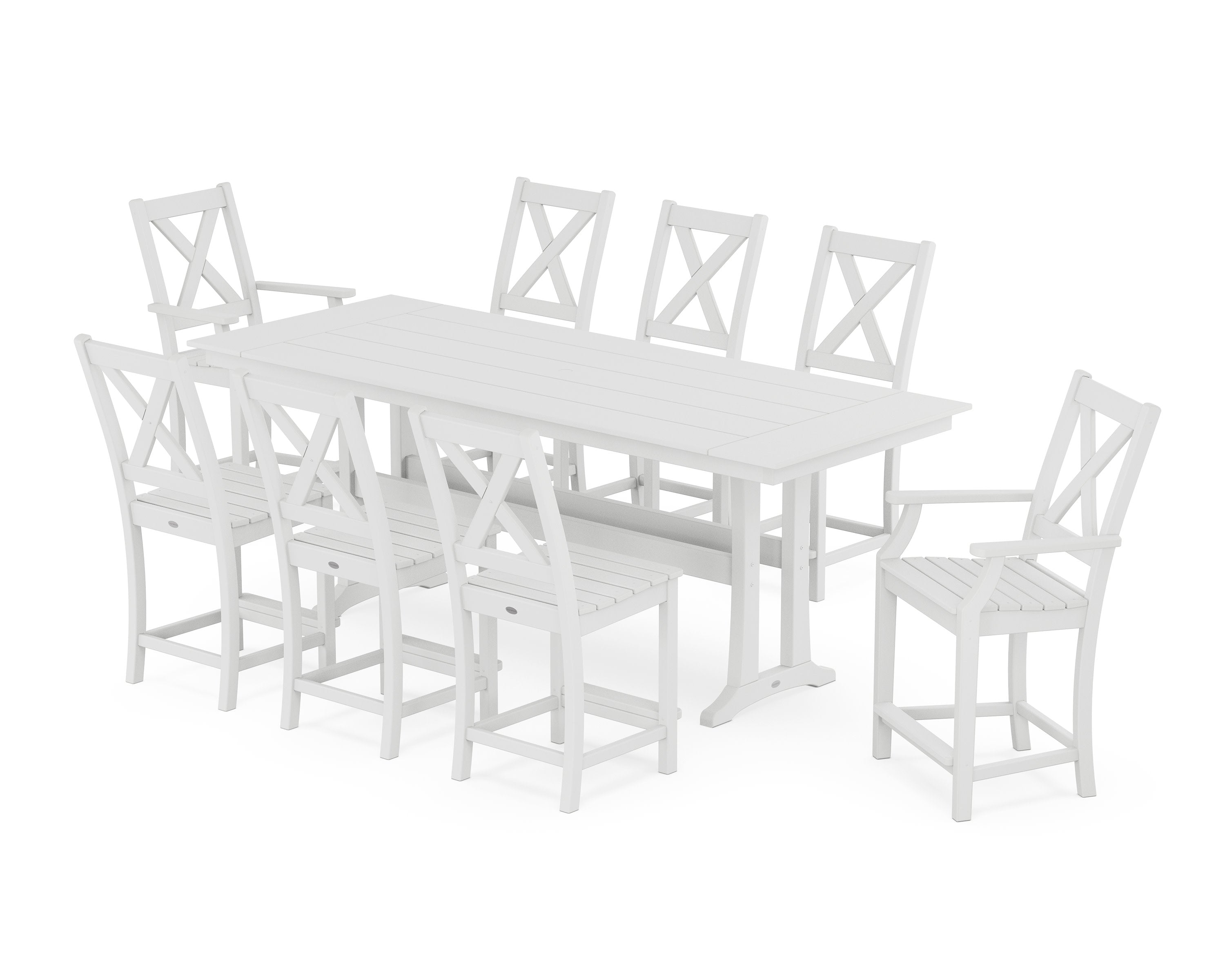 Braxton 9-Piece Farmhouse Counter Set with Trestle Legs in White