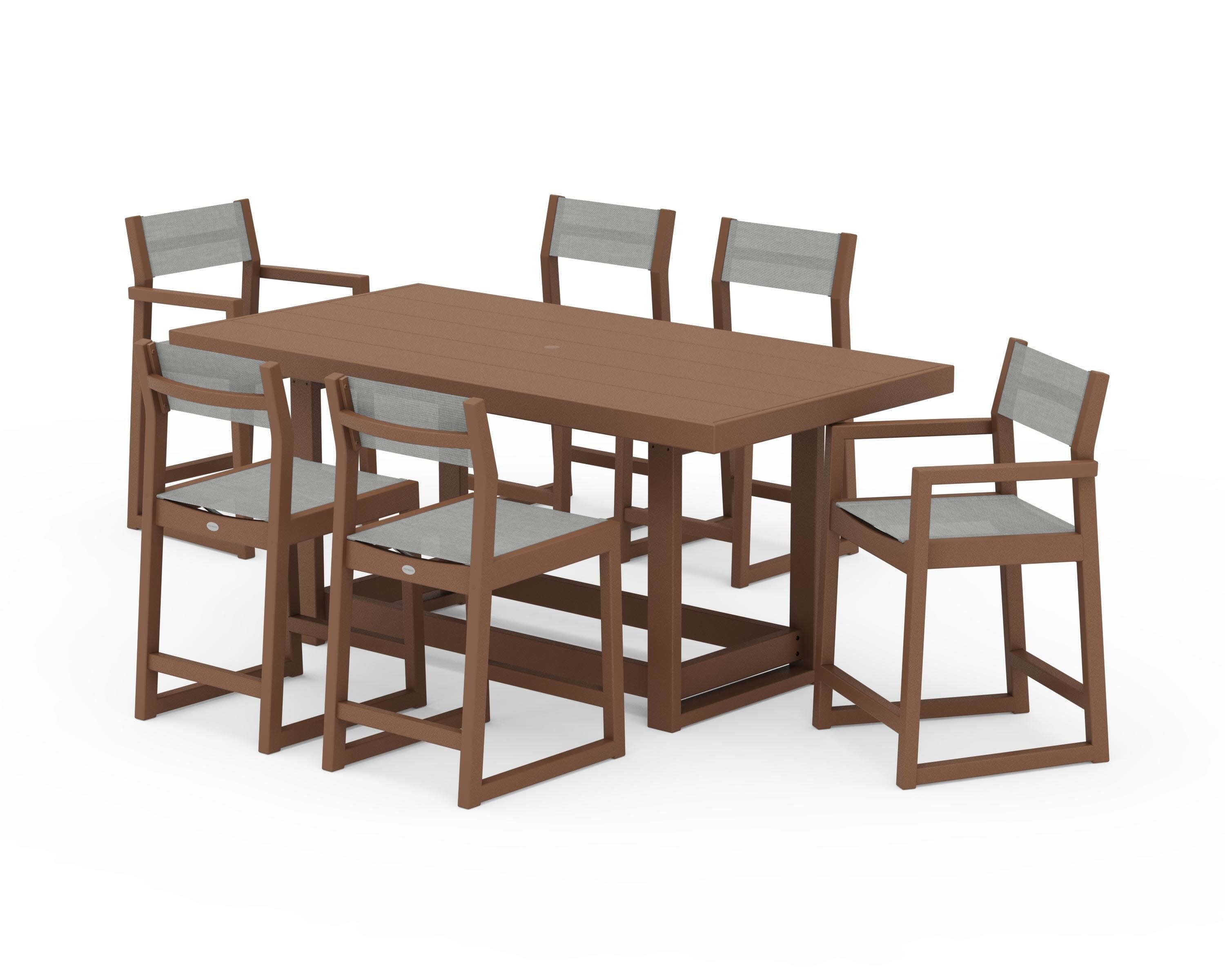 EDGE Sling 7-Piece Counter Table Set in Teak / Metallic Sling