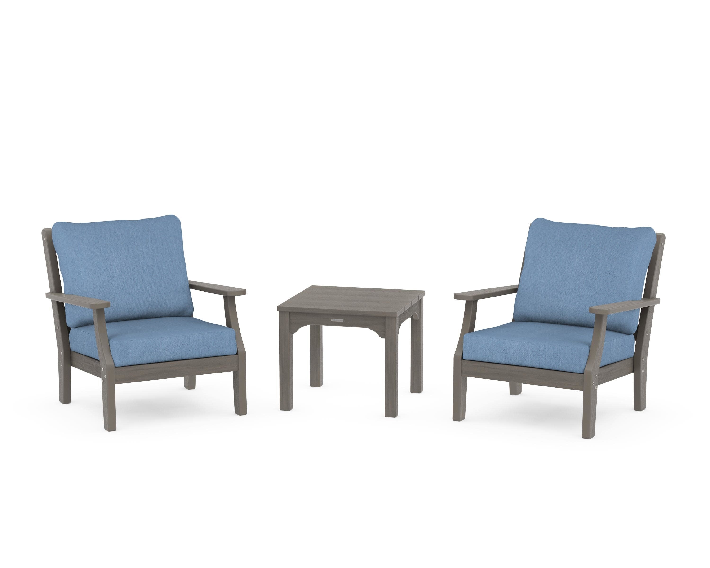 Chinoiserie 3-Piece Deep Seating Set in Driftwood / Sky Blue