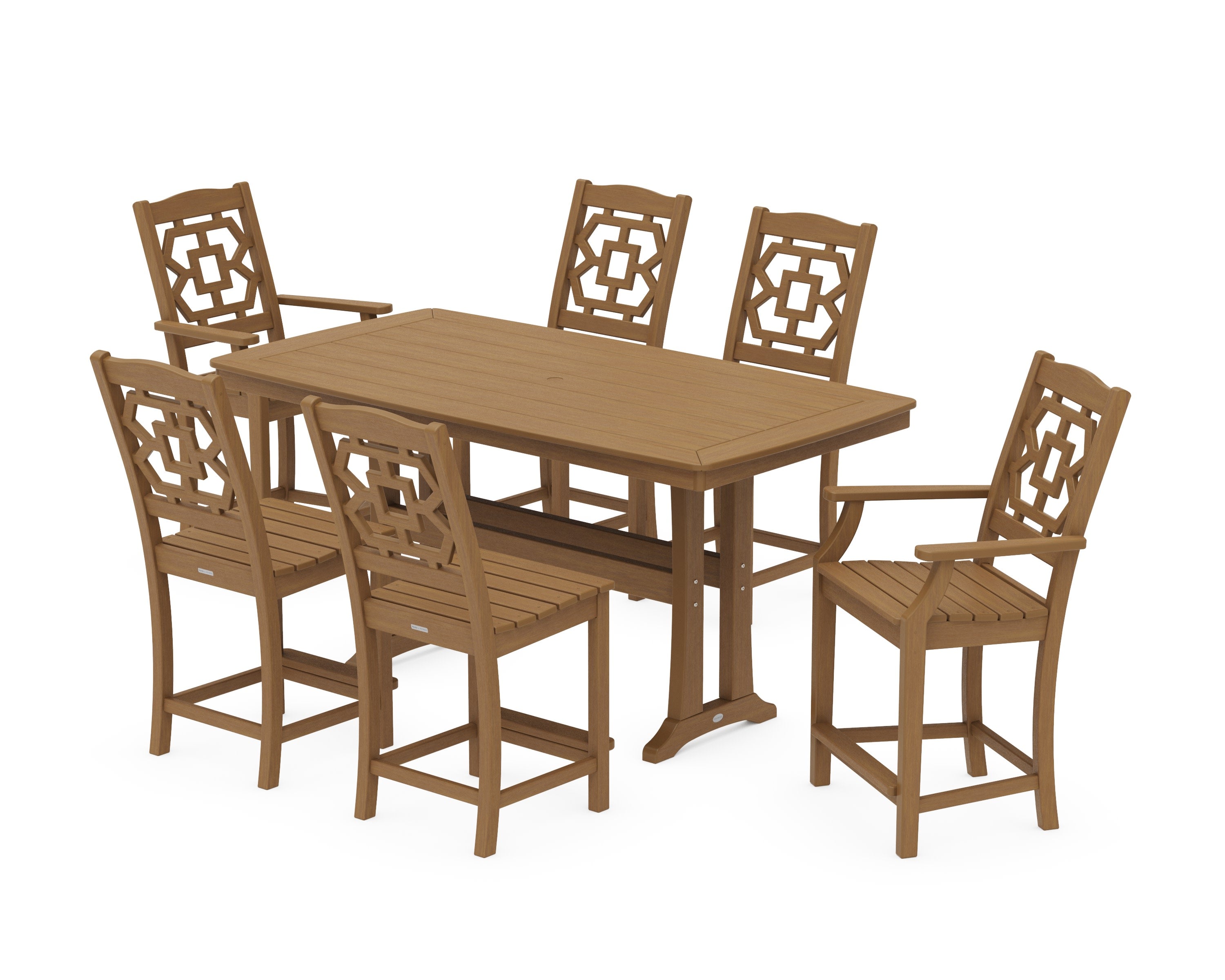 Chinoiserie 7-Piece Counter Set with Trestle Legs in Natural