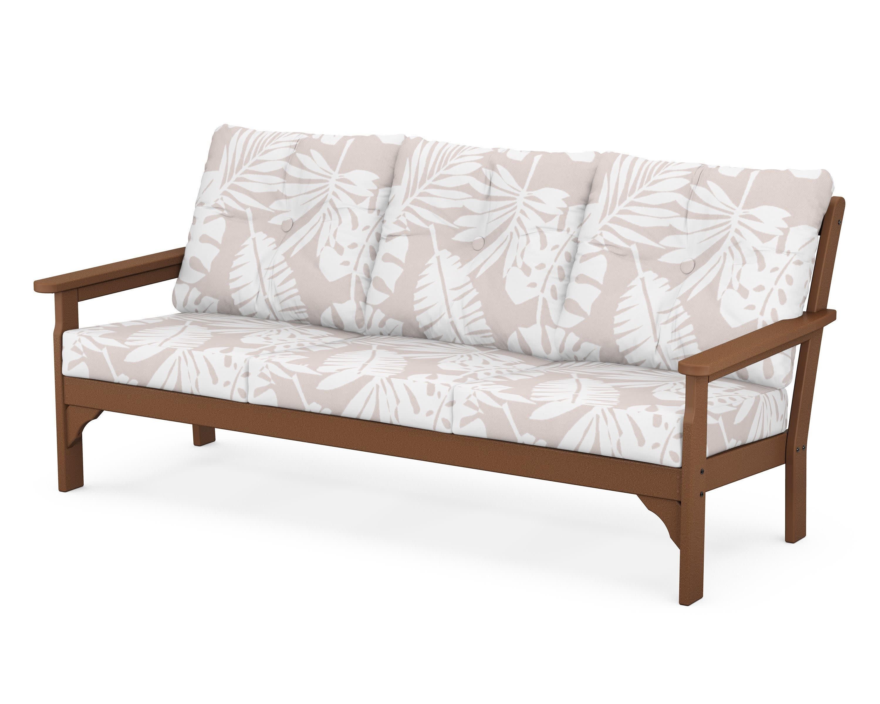 Vineyard Deep Seating Sofa in Teak / Leaf Dune Burlap