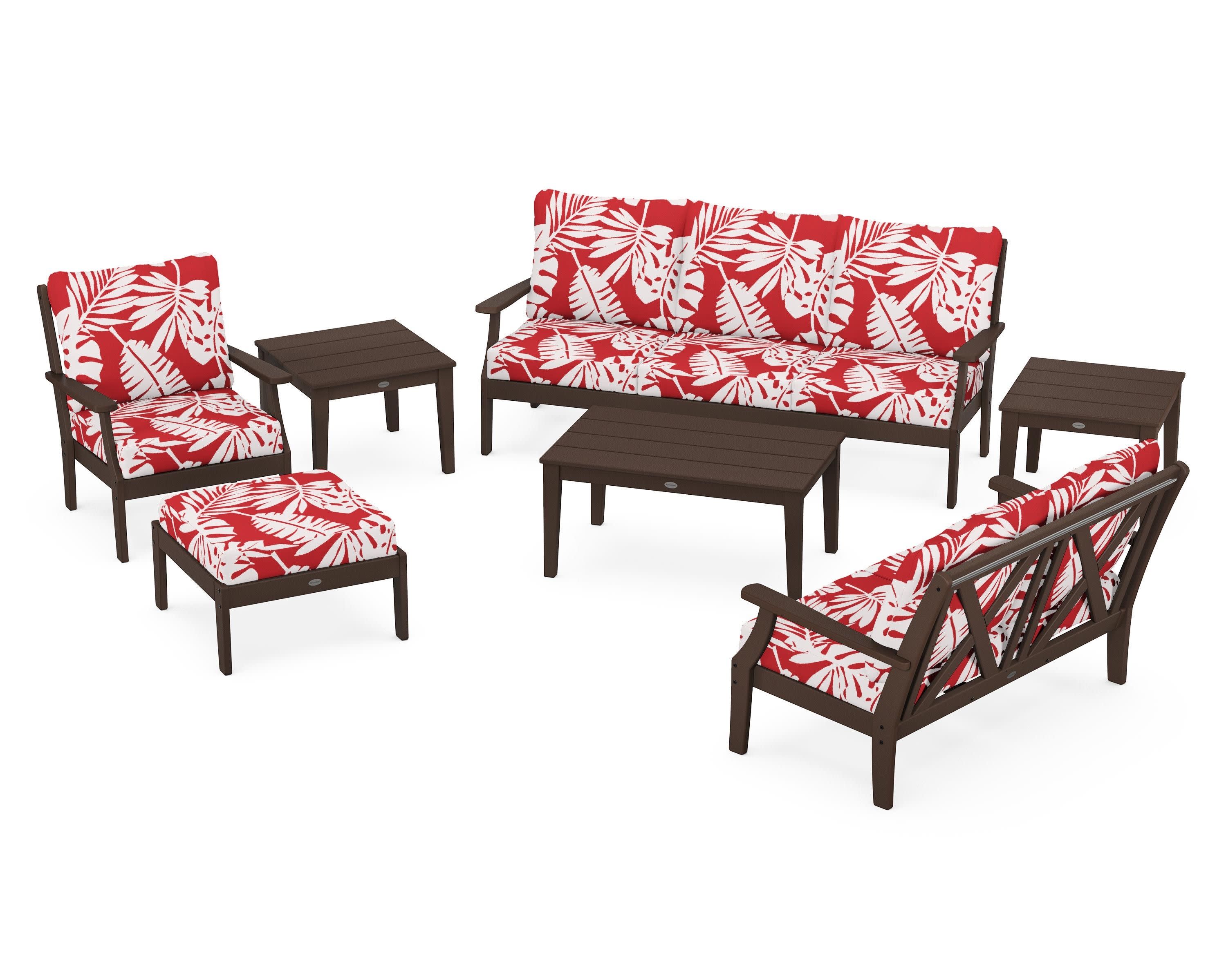 Braxton 7-Piece Deep Seating Set in Mahogany / Leaf Crimson