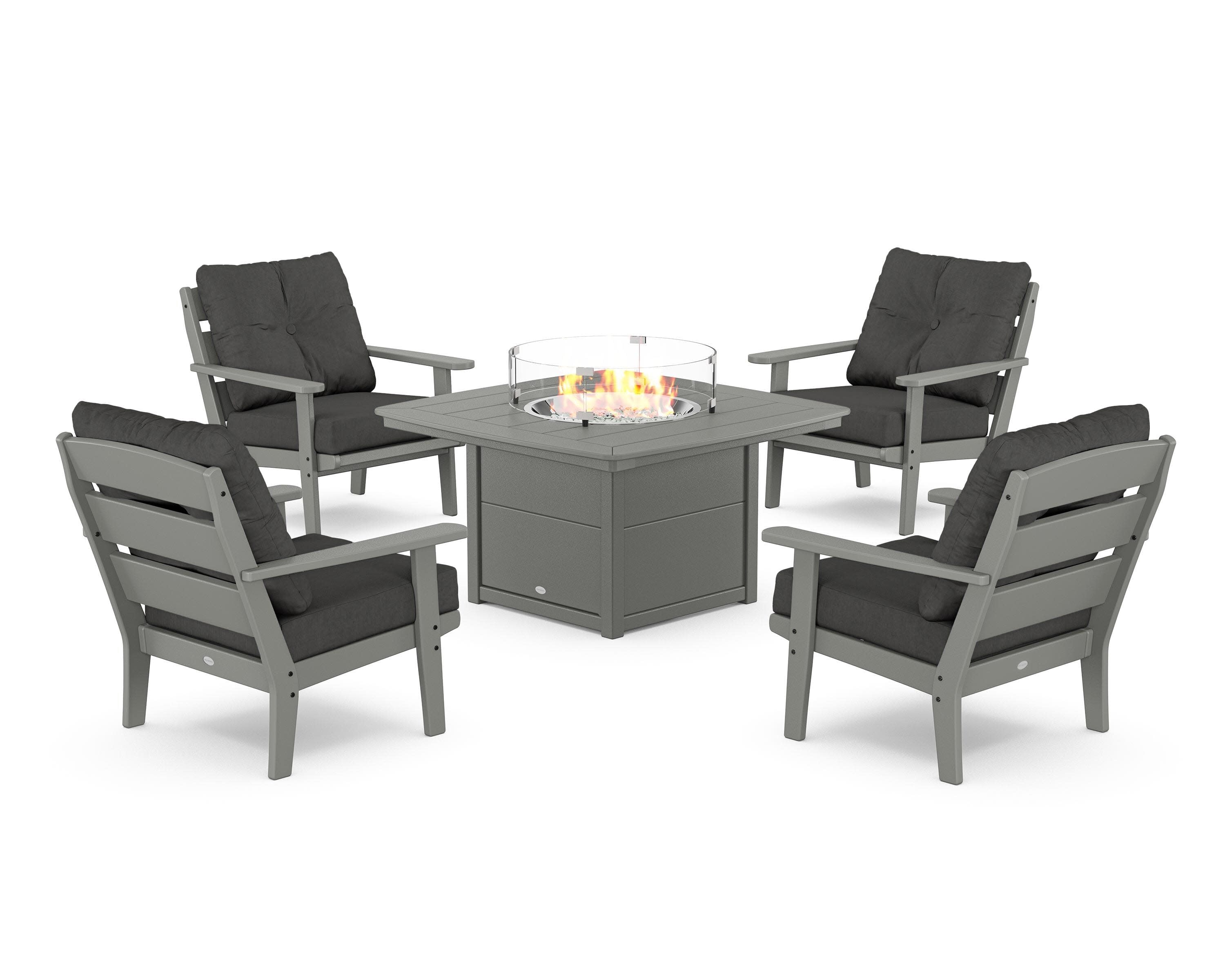 Lakeside 5-Piece Deep Seating Set with Nautical Fire Pit Table in Slate Grey / Spectrum Carbon
