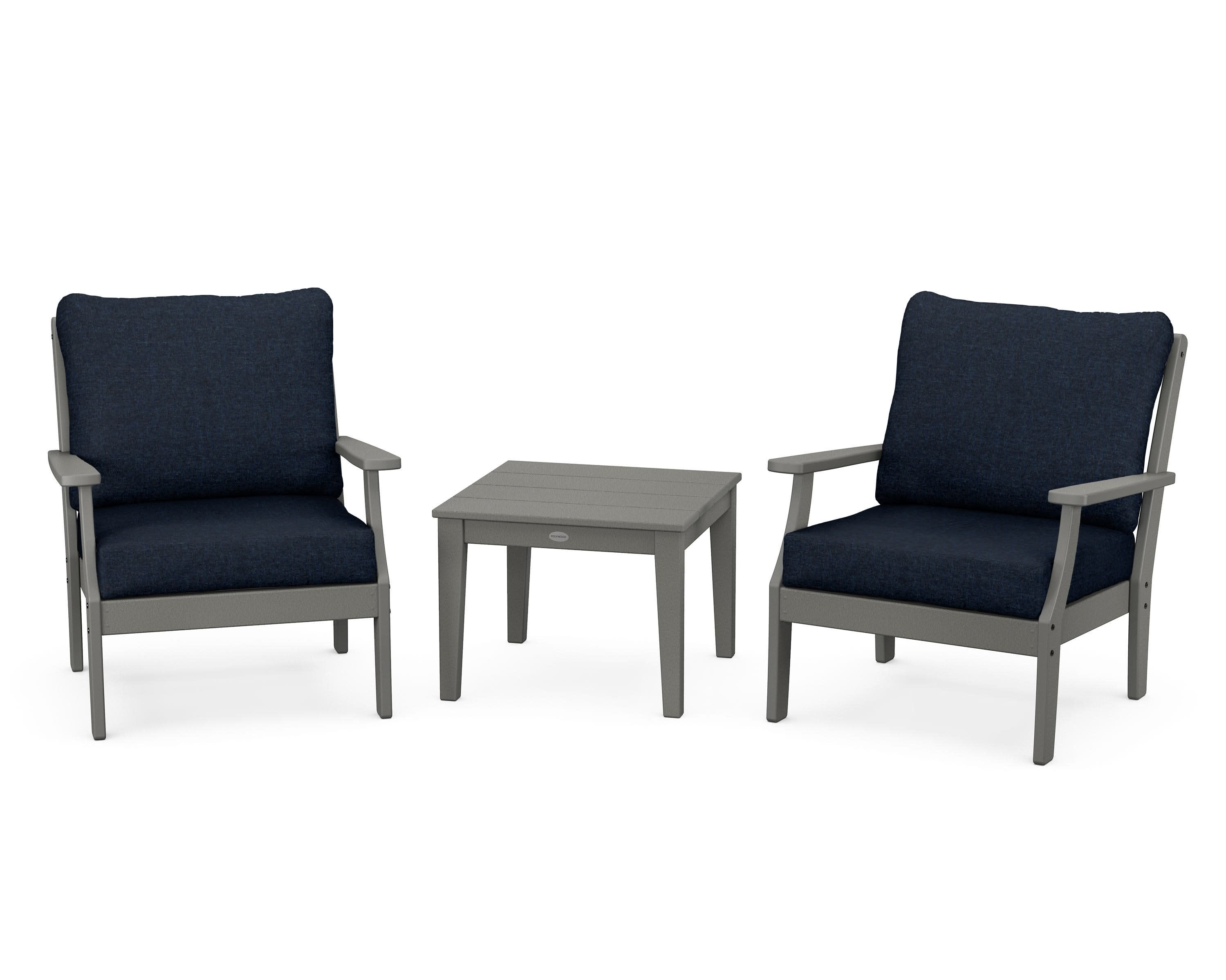 Braxton 3-Piece Deep Seating Set in Slate Grey / Marine Indigo