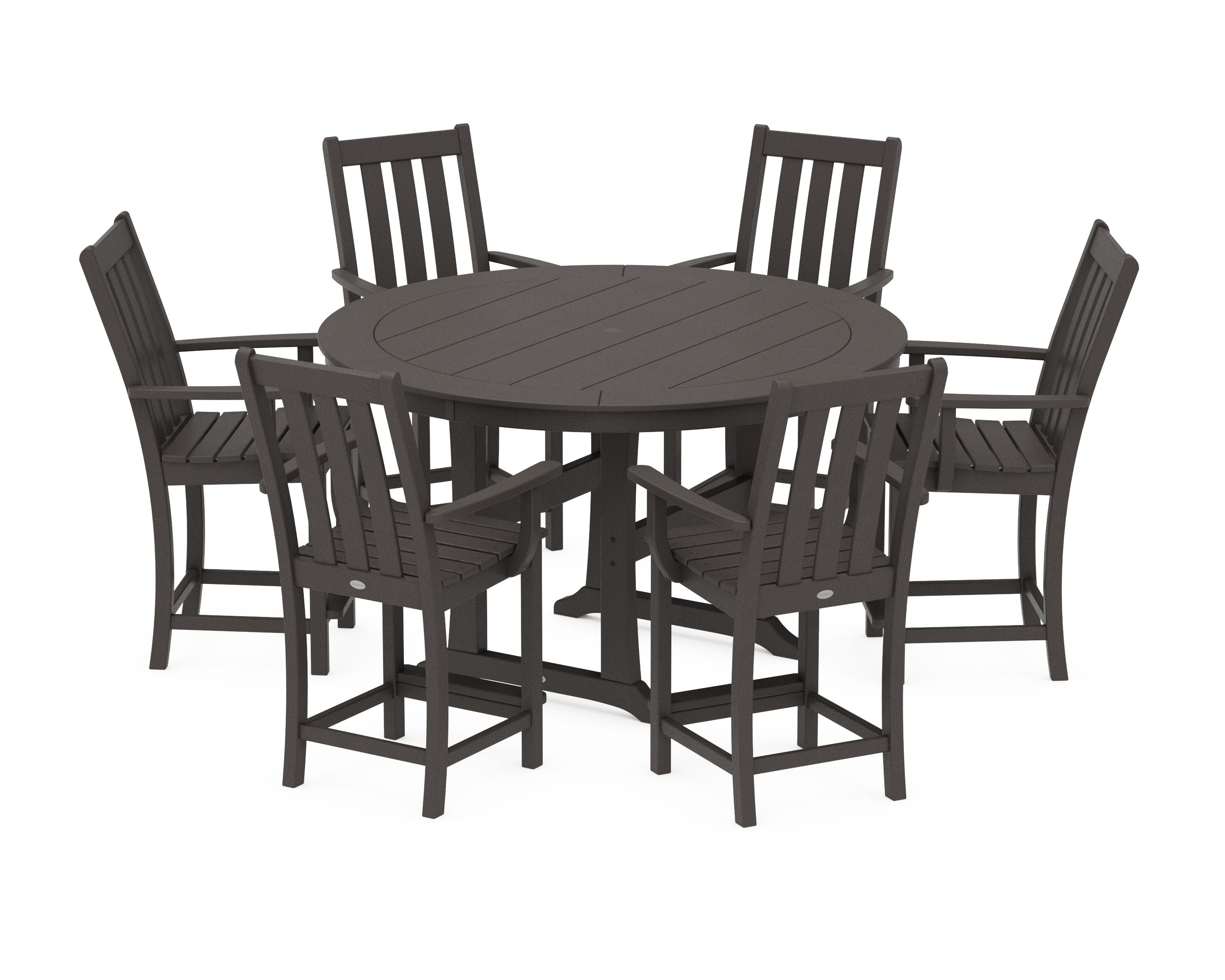 Vineyard 7-Piece Arm Chair Round Counter Set in Vintage Coffee
