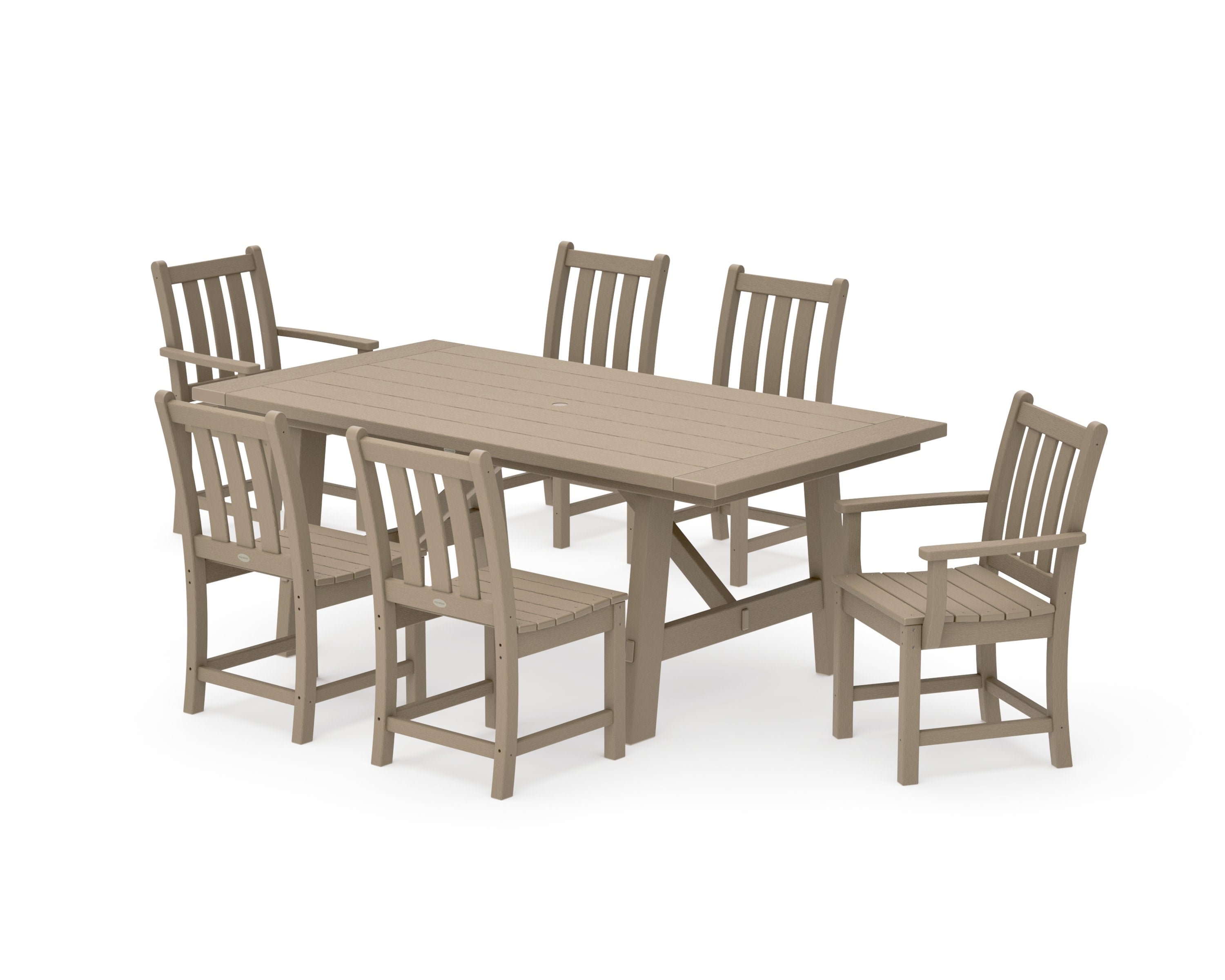 Traditional Garden 7-Piece Rustic Farmhouse Dining Set in Vintage Sahara