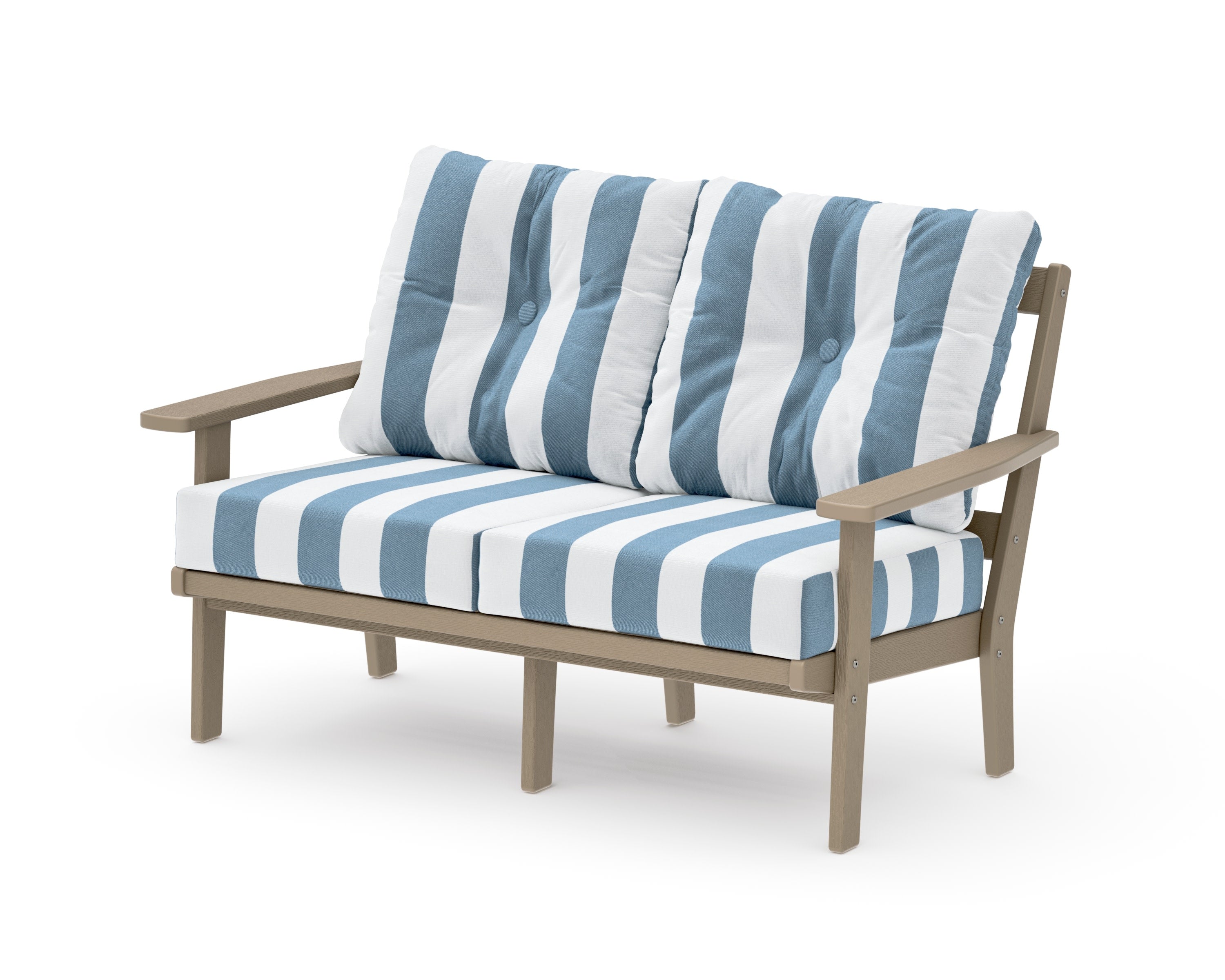 Prairie Deep SeatingLoveseat in Vintage Sahara / Cabana Stripe Sky Blue