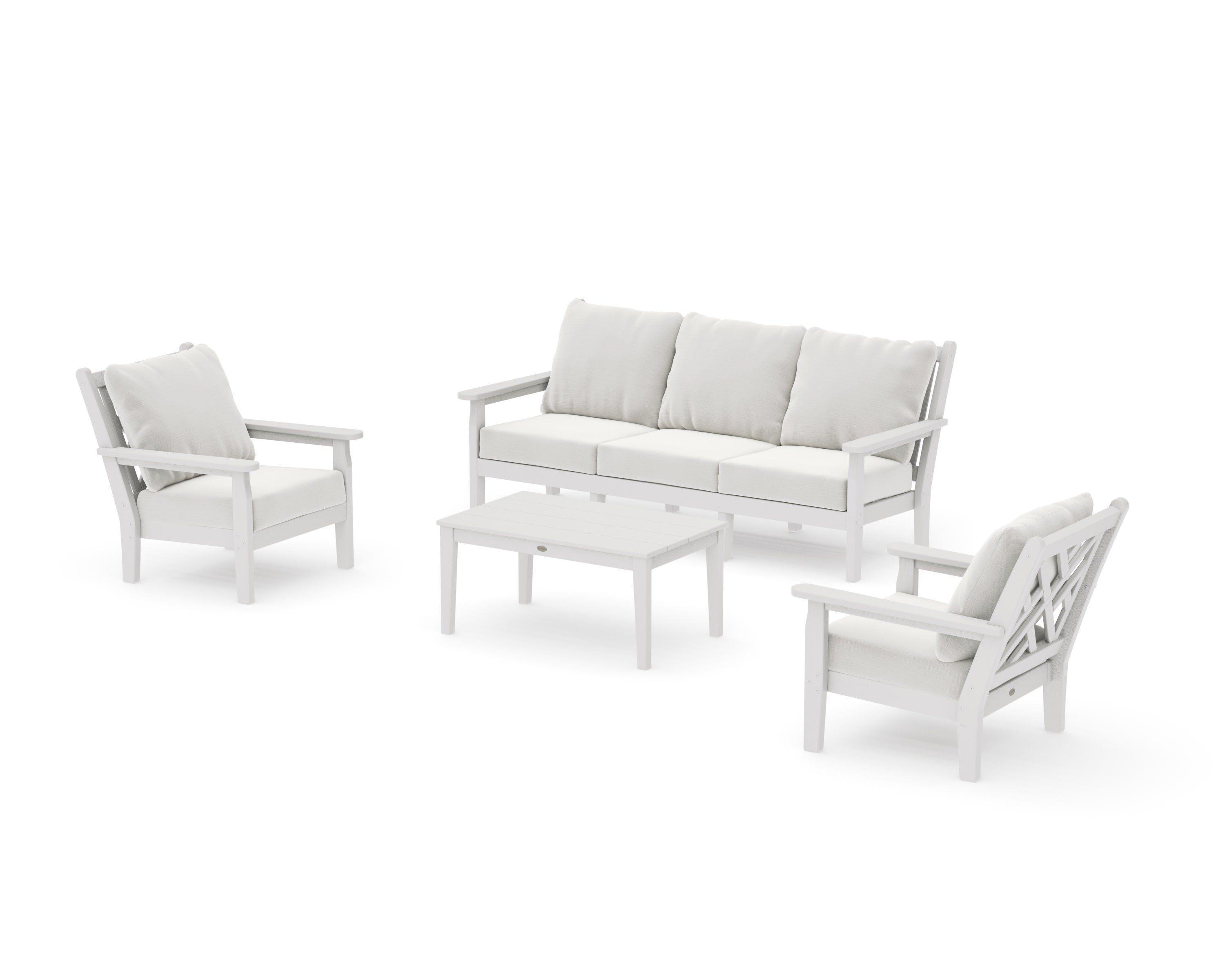 Chippendale 4-Piece Deep Seating Set with Sofa in Vintage White / Natural Linen