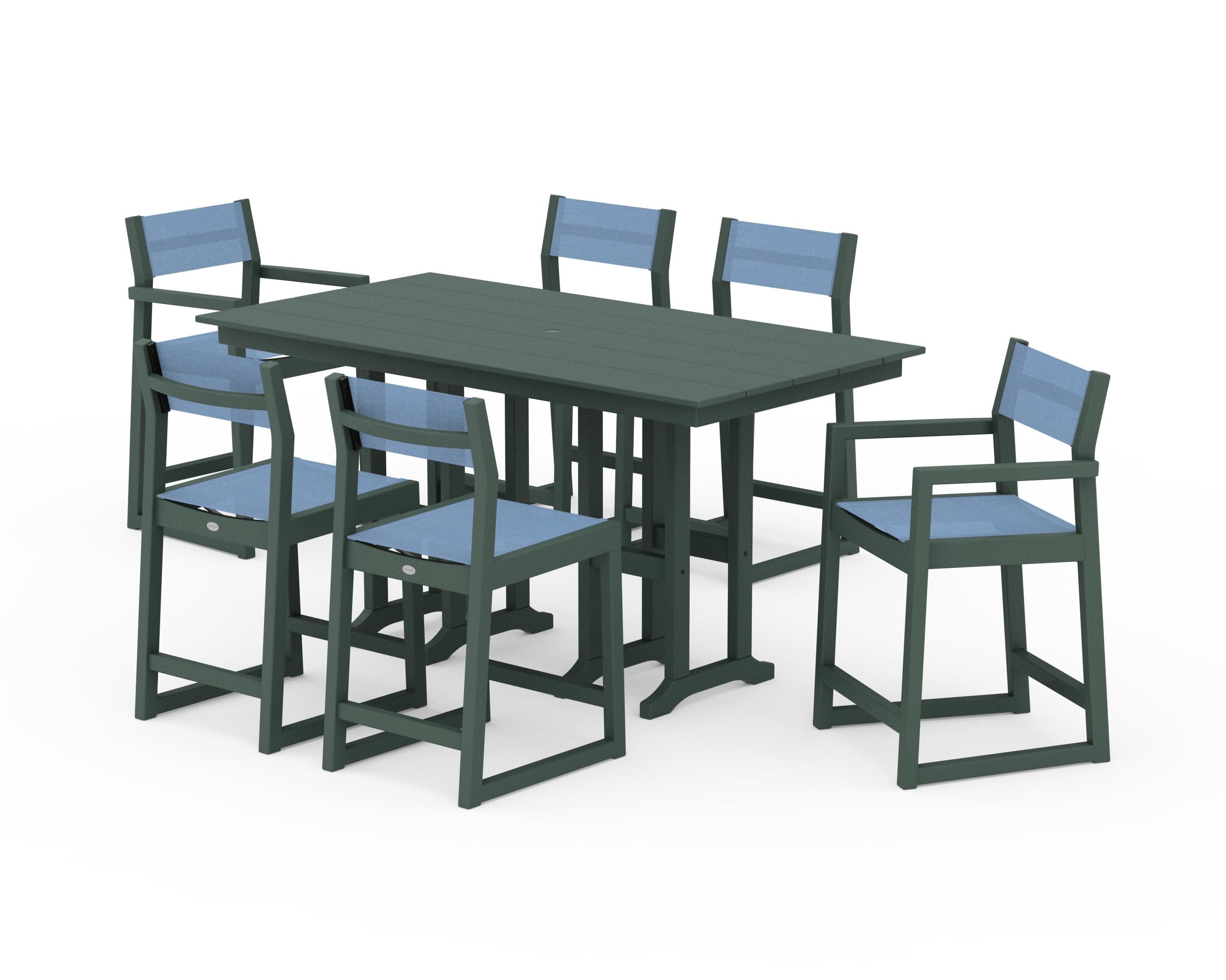 EDGE Sling 7-Piece Farmhouse Counter Set in Green / Poolside Sling