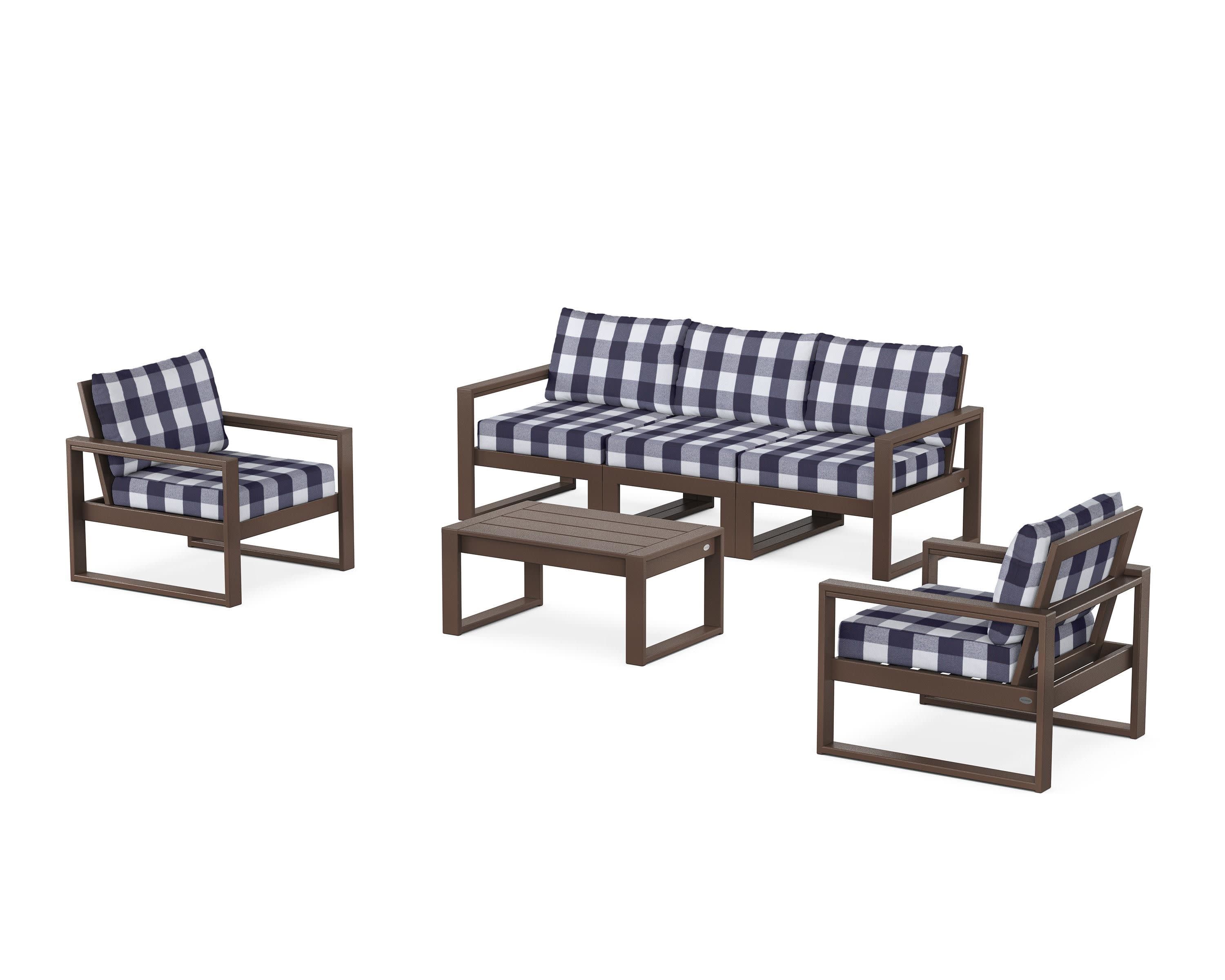 EDGE Sectional 4-Piece Deep Seating Set with Sofa in Mahogany / Buffalo Plaid Navy