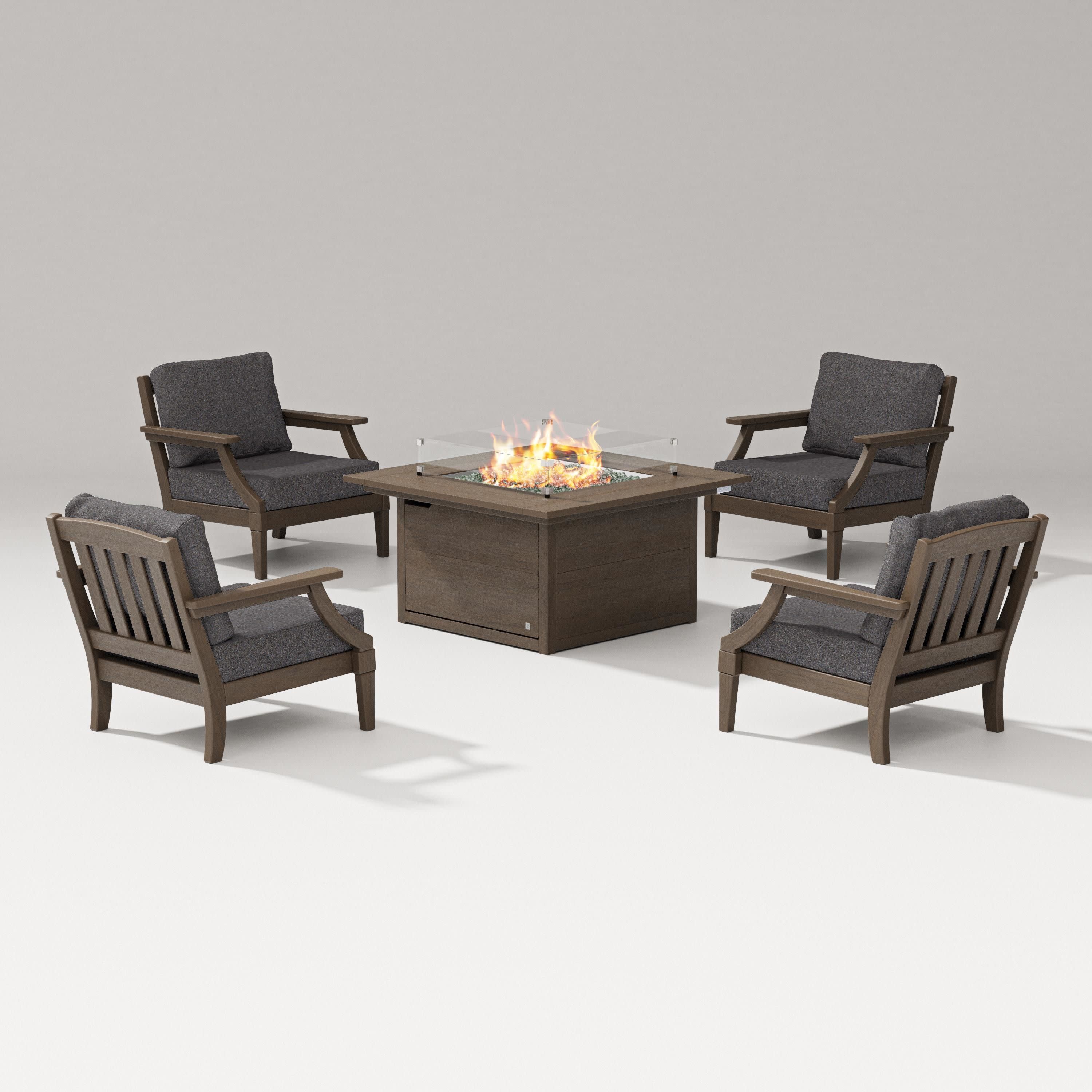 Estate 5-Piece Lounge Fire Table Set in Kona / Ash Charcoal