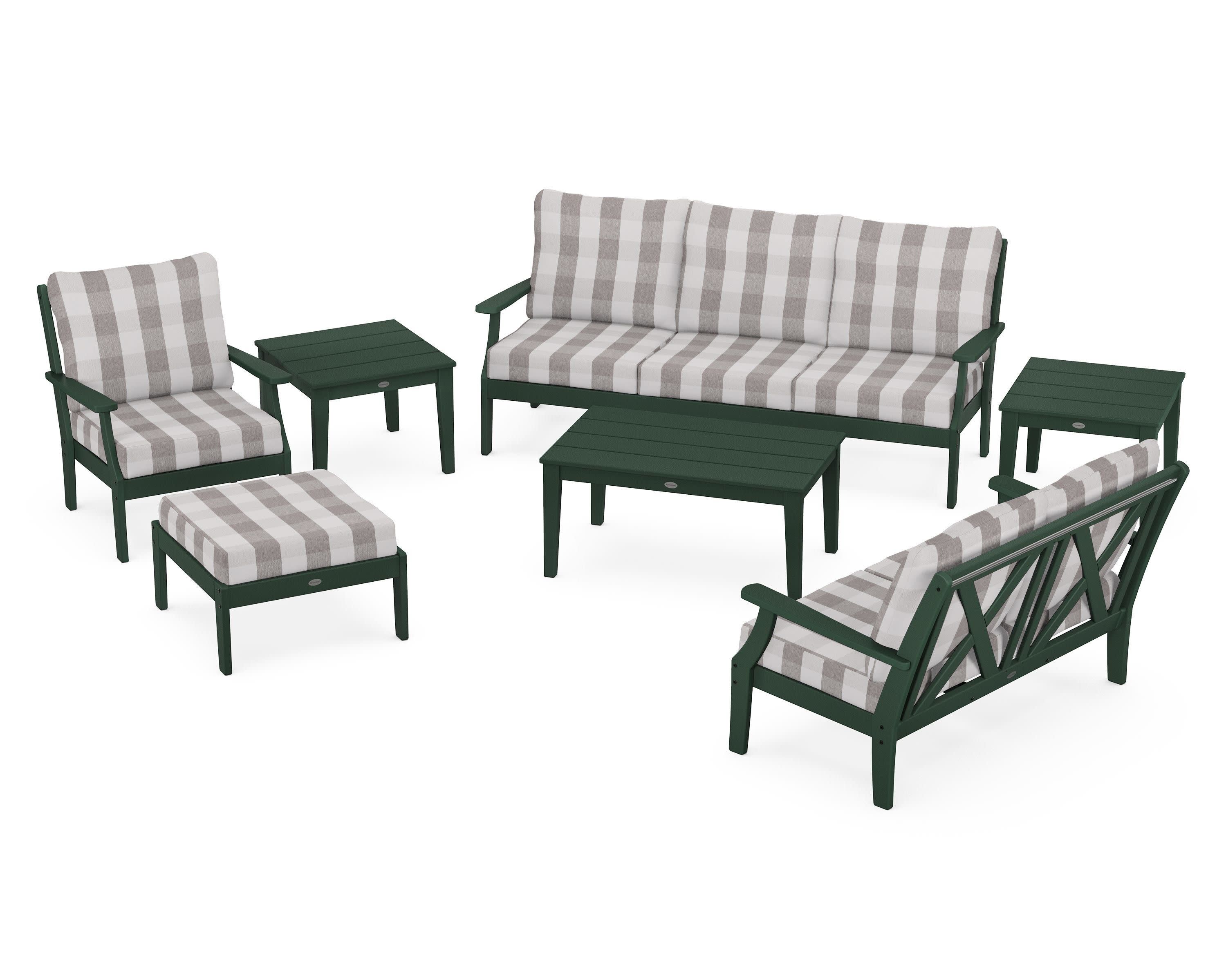 Braxton 7-Piece Deep Seating Set in Green / Buffalo Plaid Grey Mist