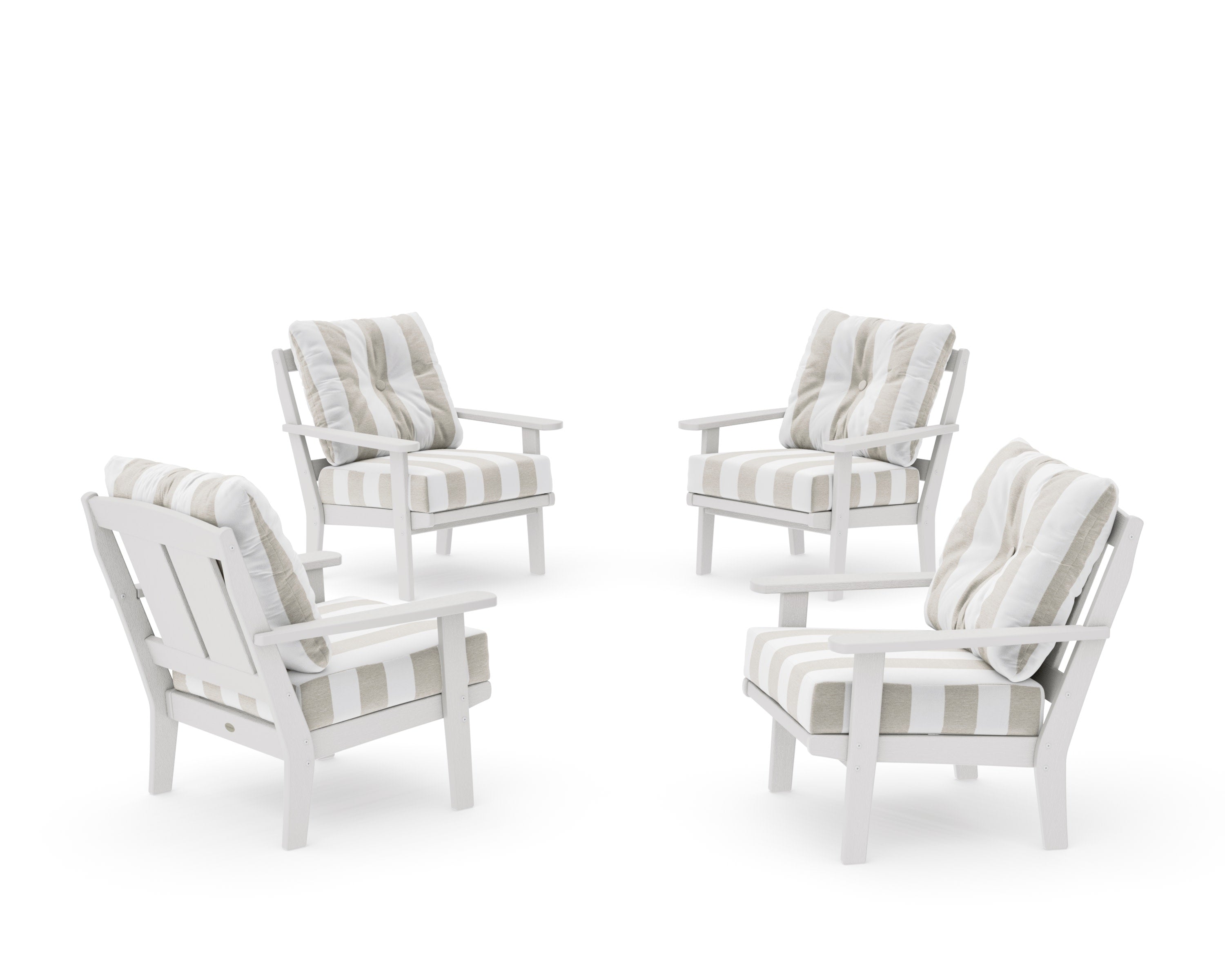 Mission 5-Piece Deep Seating Set with Fire Pit Table in Vintage White / Cabana Stripe Dune Burlap