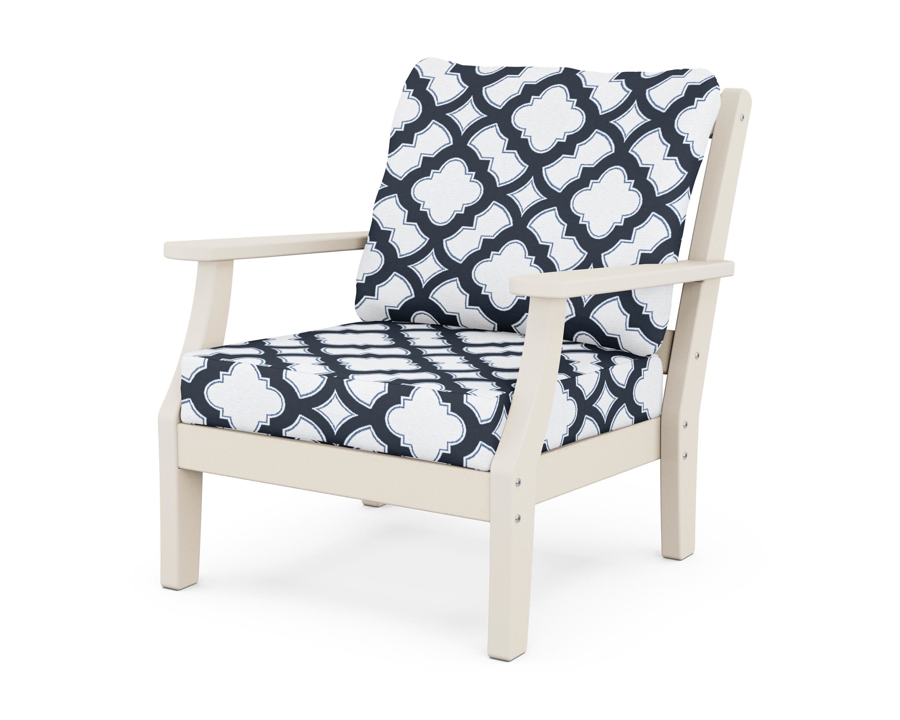 Chinoiserie Deep Seating Chair in Sand / Trellis Marine Indigo