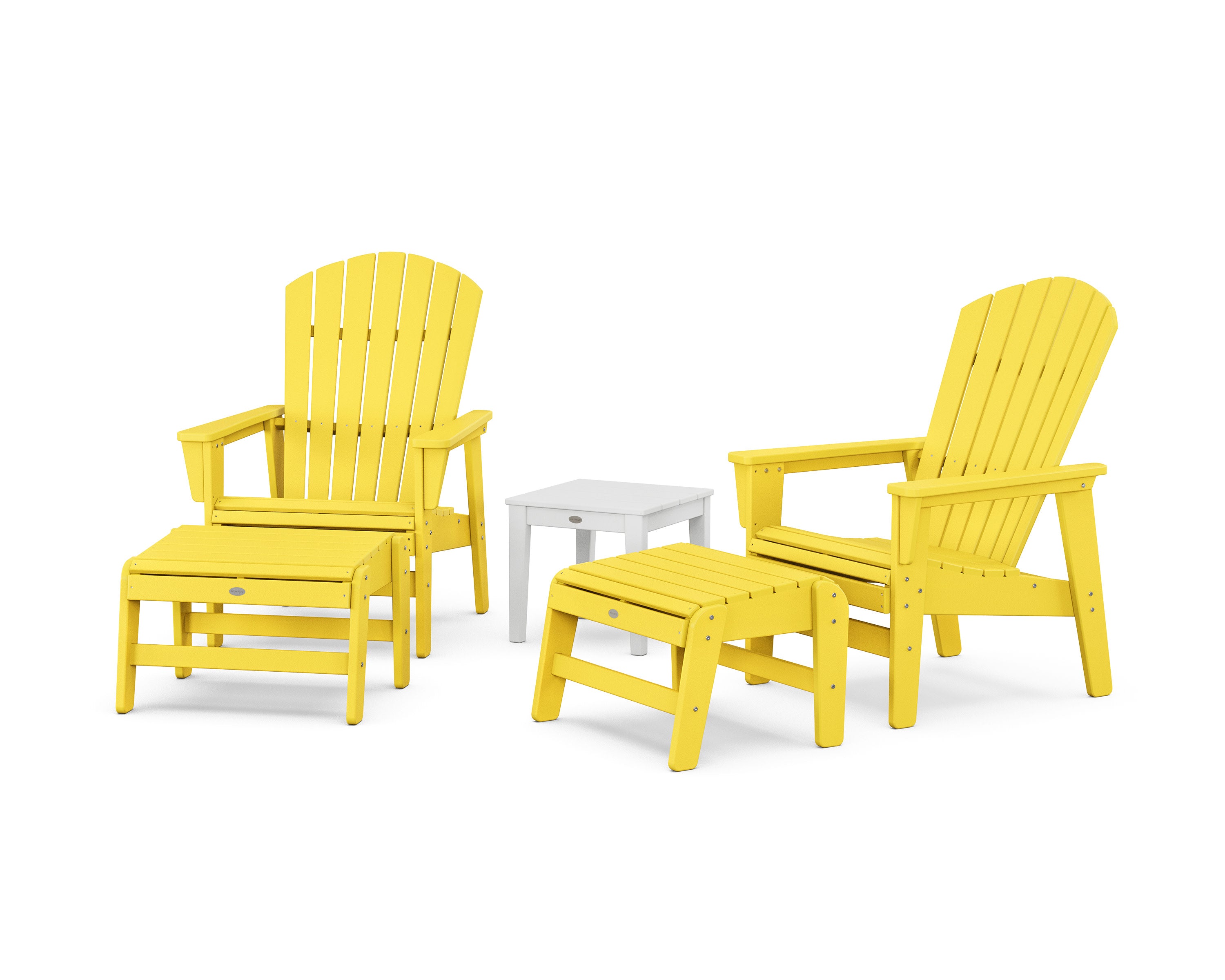 5-Piece Nautical Grand Upright Adirondack Set with Ottomans and Side Table in Lemon / White
