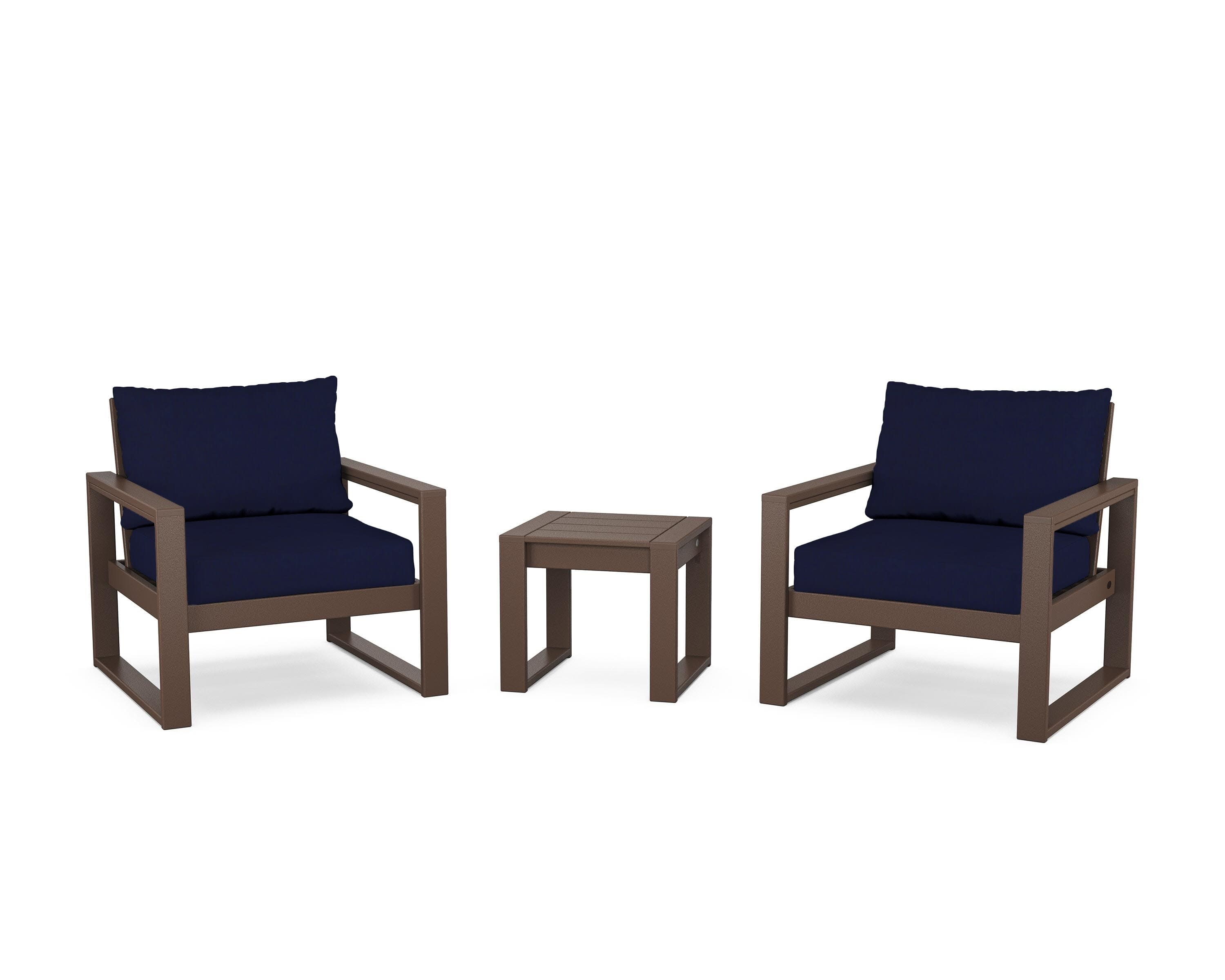 EDGE Sectional 3-Piece Deep Seating Set in Mahogany / Navy