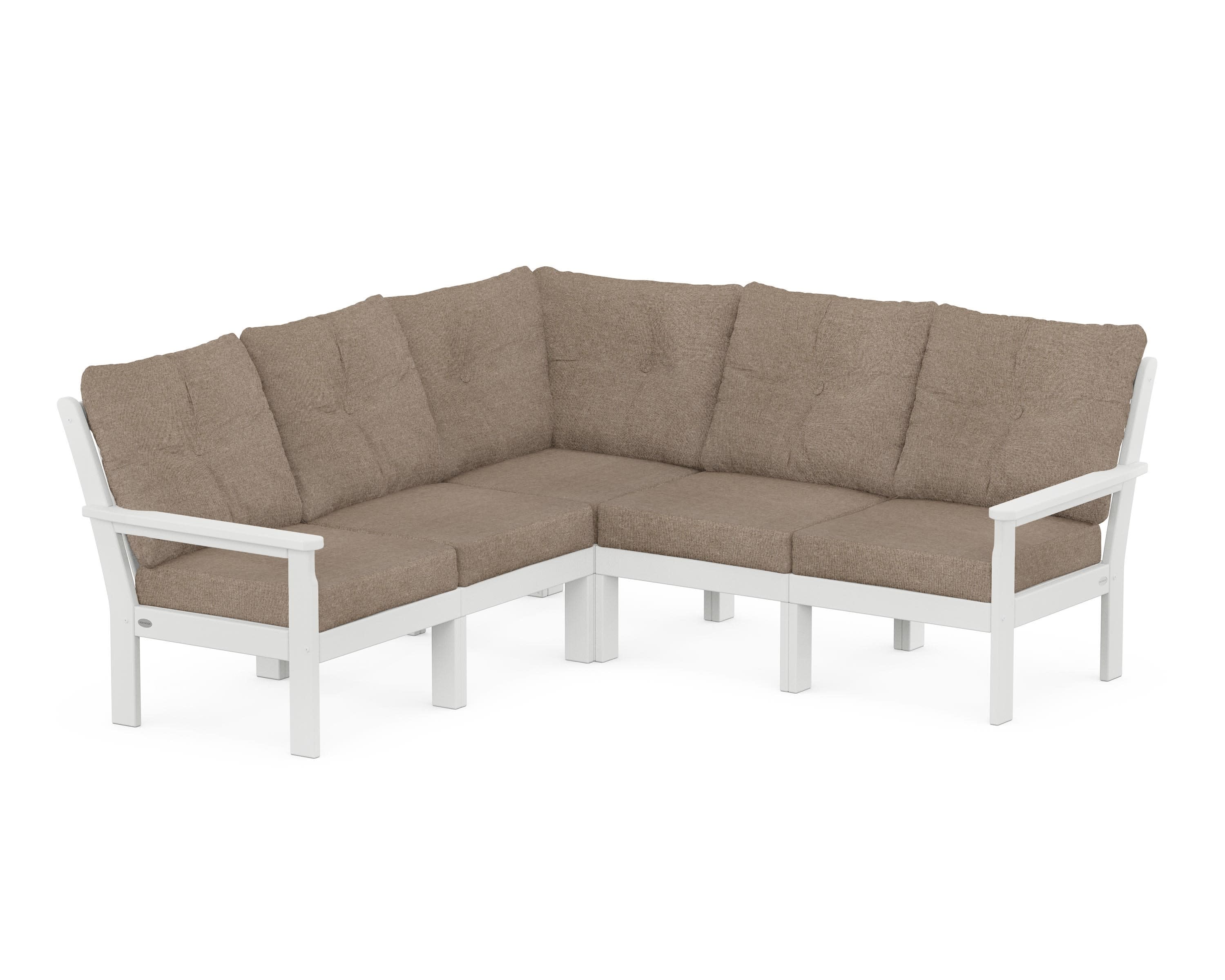 Vineyard 5-Piece Sectional in White / Spiced Burlap