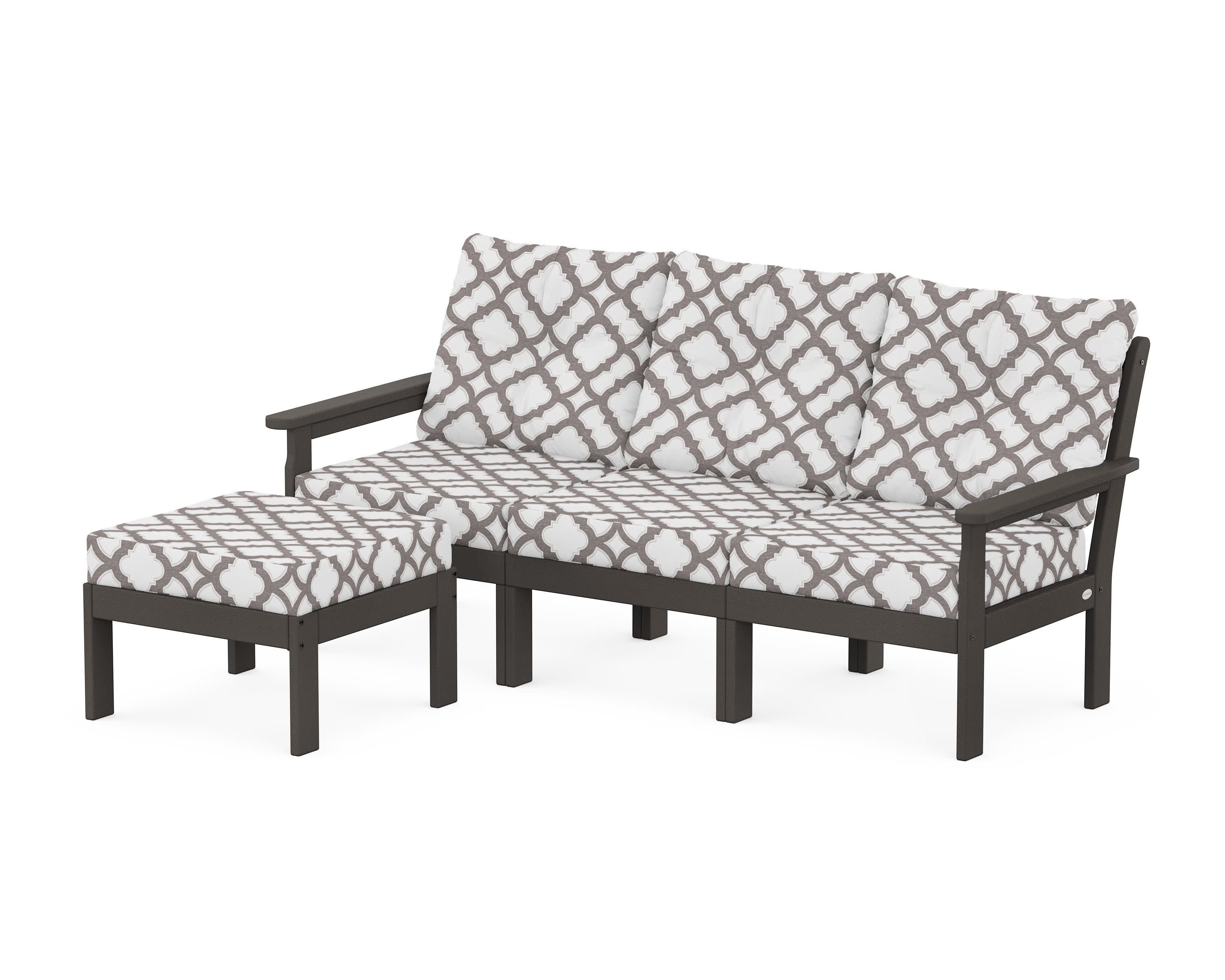 Vineyard 4-Piece Sectional with Ottoman in Vintage Coffee / Trellis Grey Mist