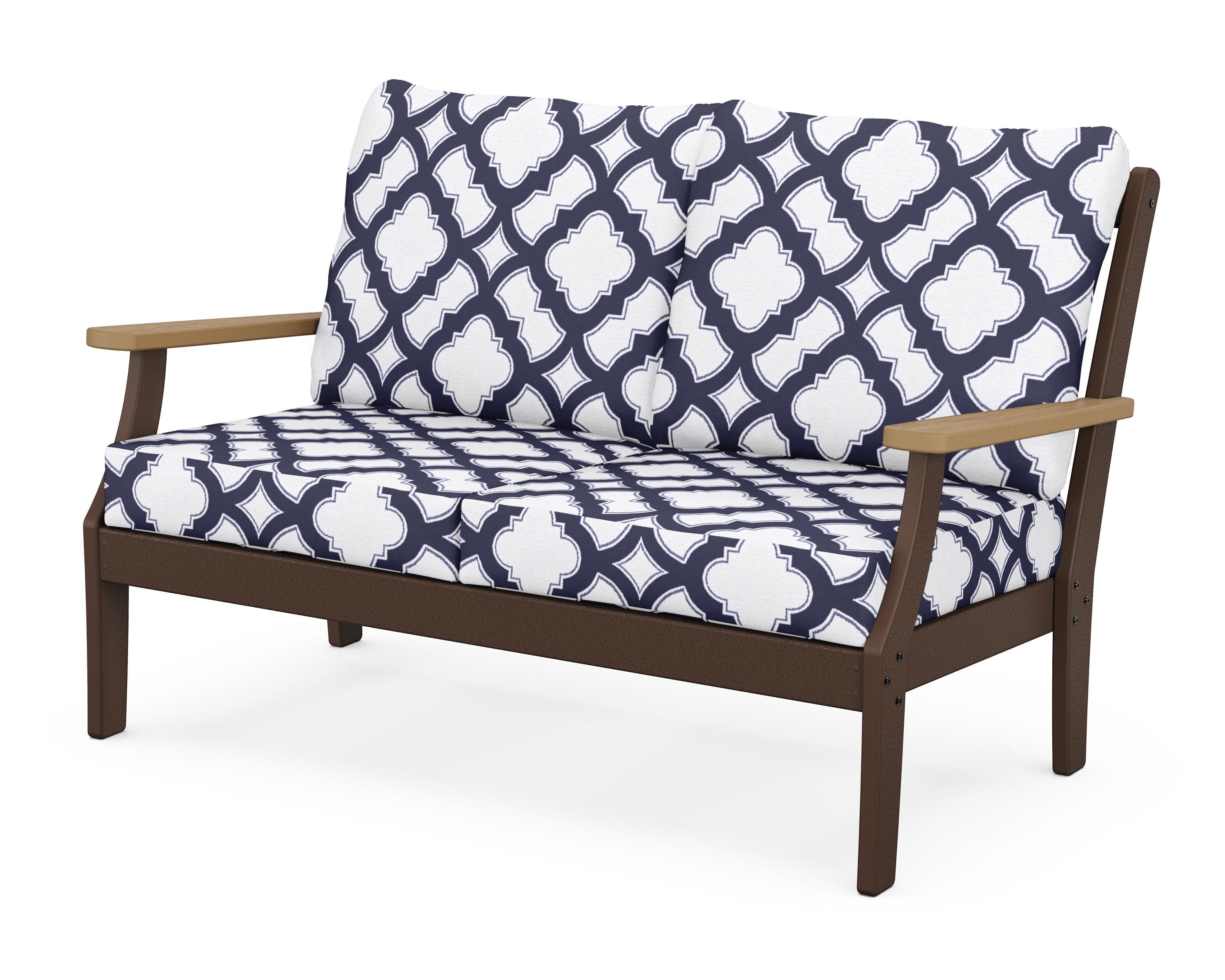 Braxton Deep Seating Loveseat in Mahogany / Natural / Trellis Navy