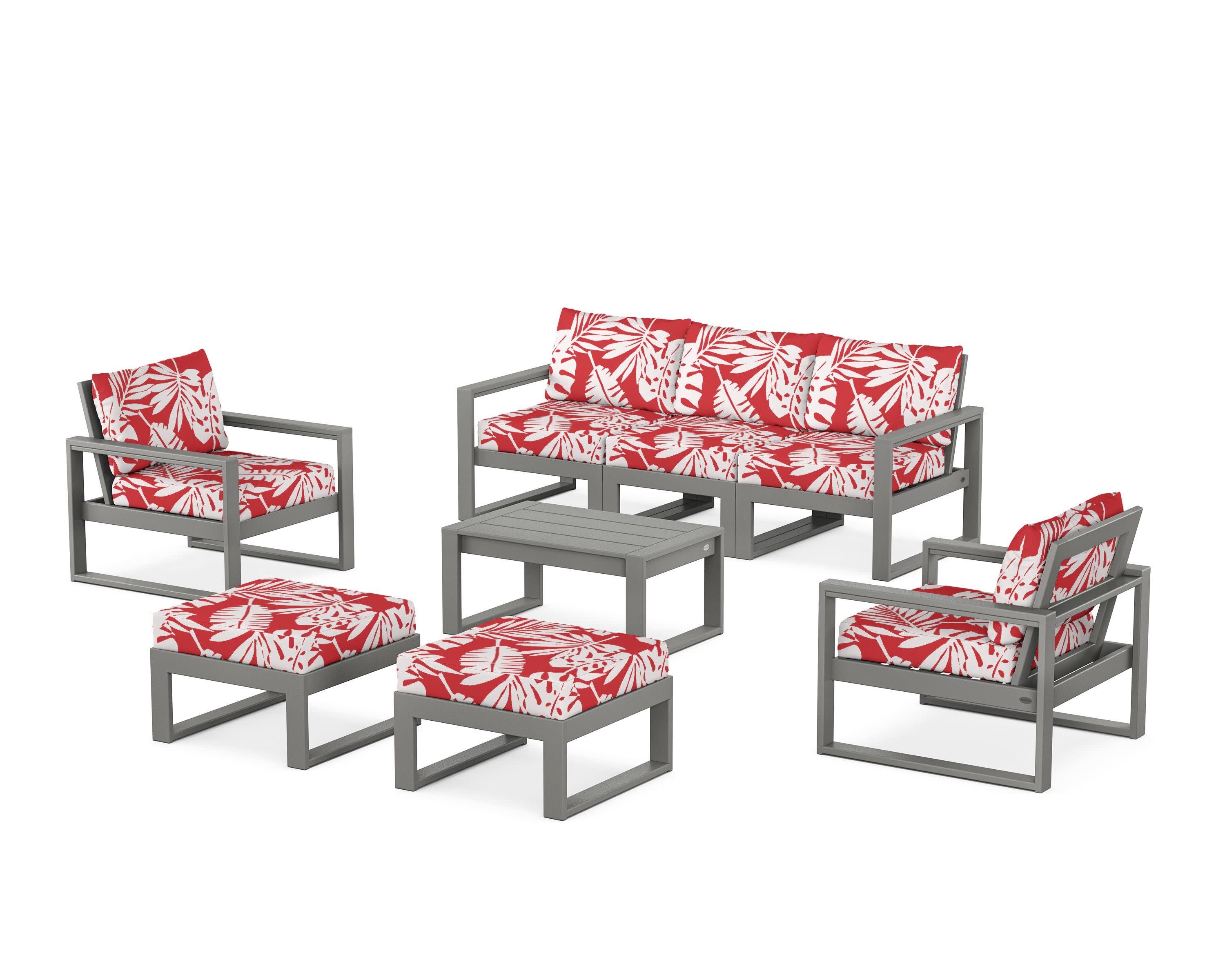 EDGE Sectional 8-Piece Lounge Sofa Set in Slate Grey / Leaf Crimson
