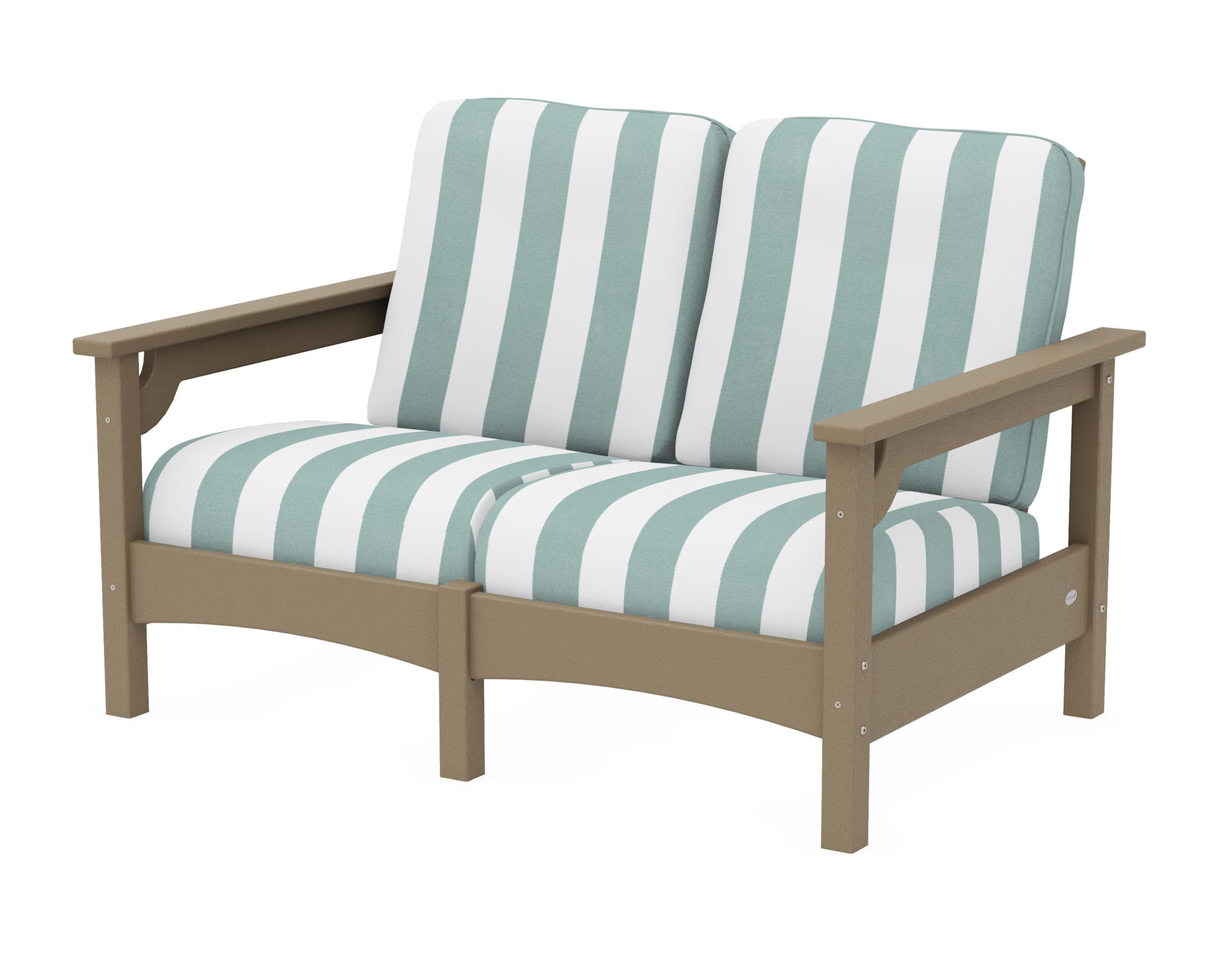 Club Loveseat in Vintage Sahara / Cabana Stripe Glacier Spa