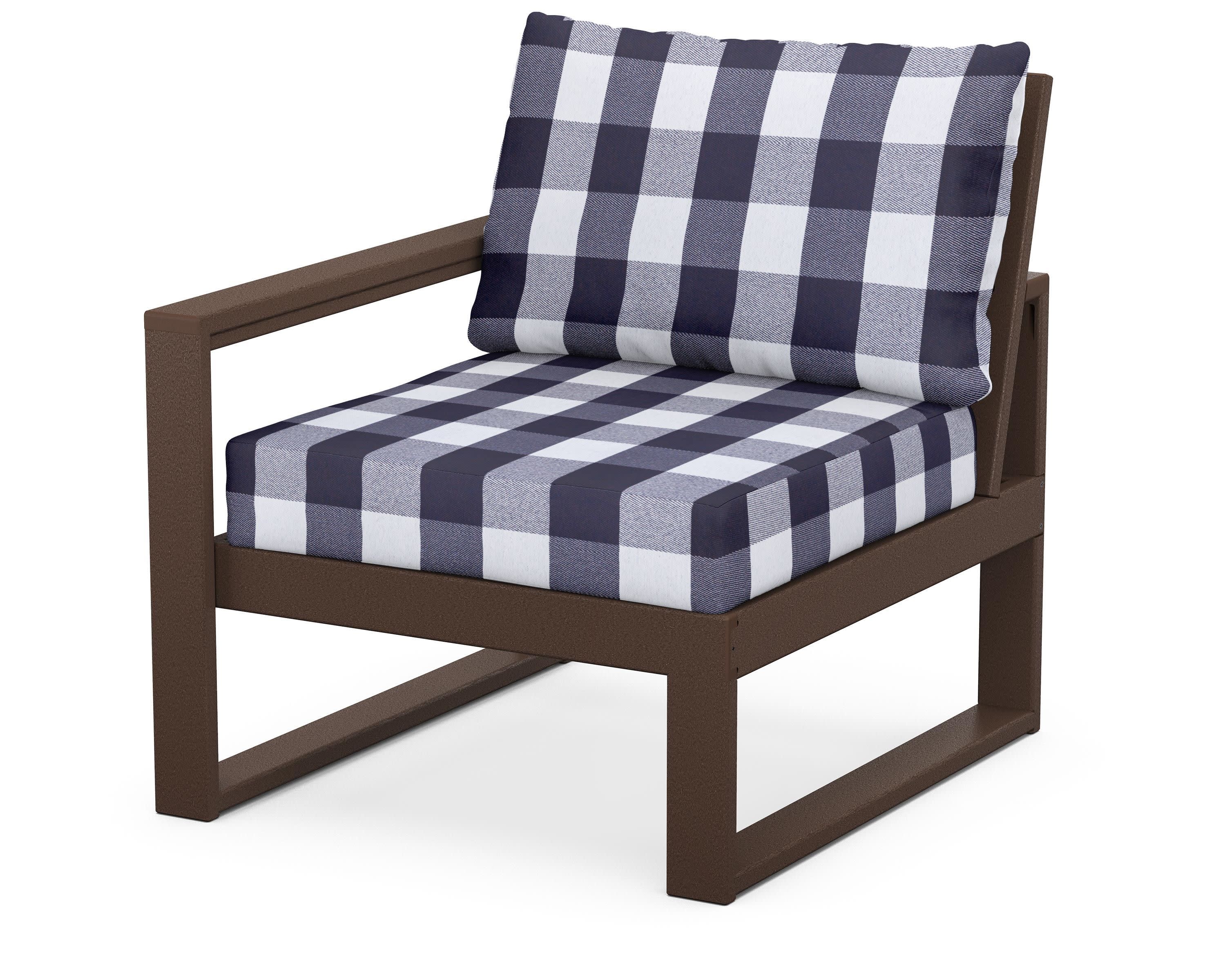 EDGE Modular Left Arm Chair in Mahogany / Buffalo Plaid Navy