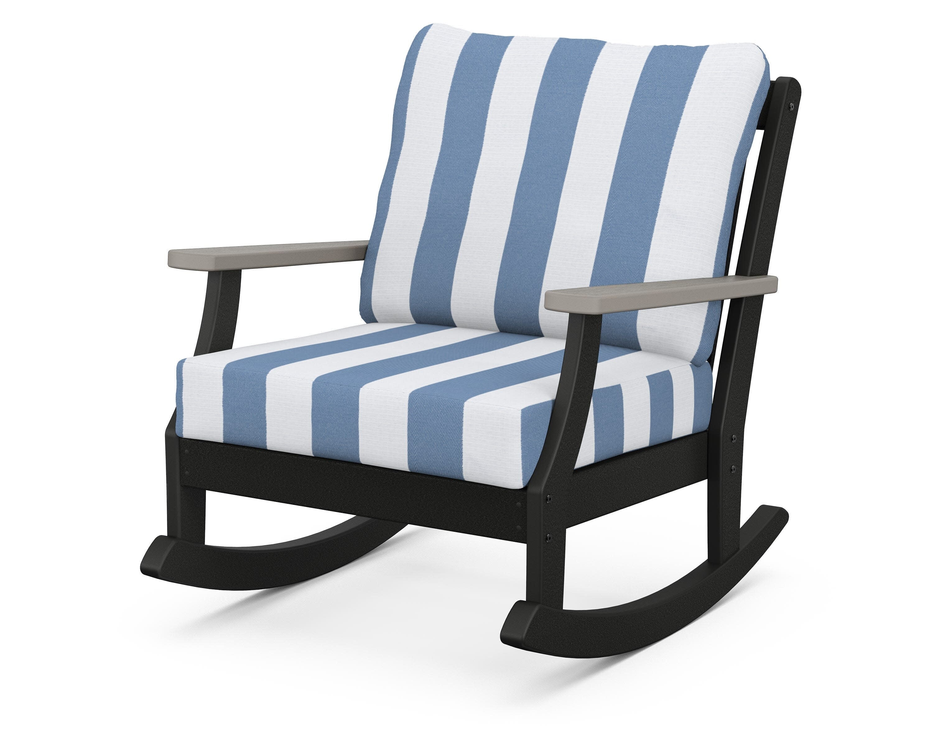 Braxton Deep Seating Rocking Chair in Black / Driftwood / Cabana Stripe Sky Blue