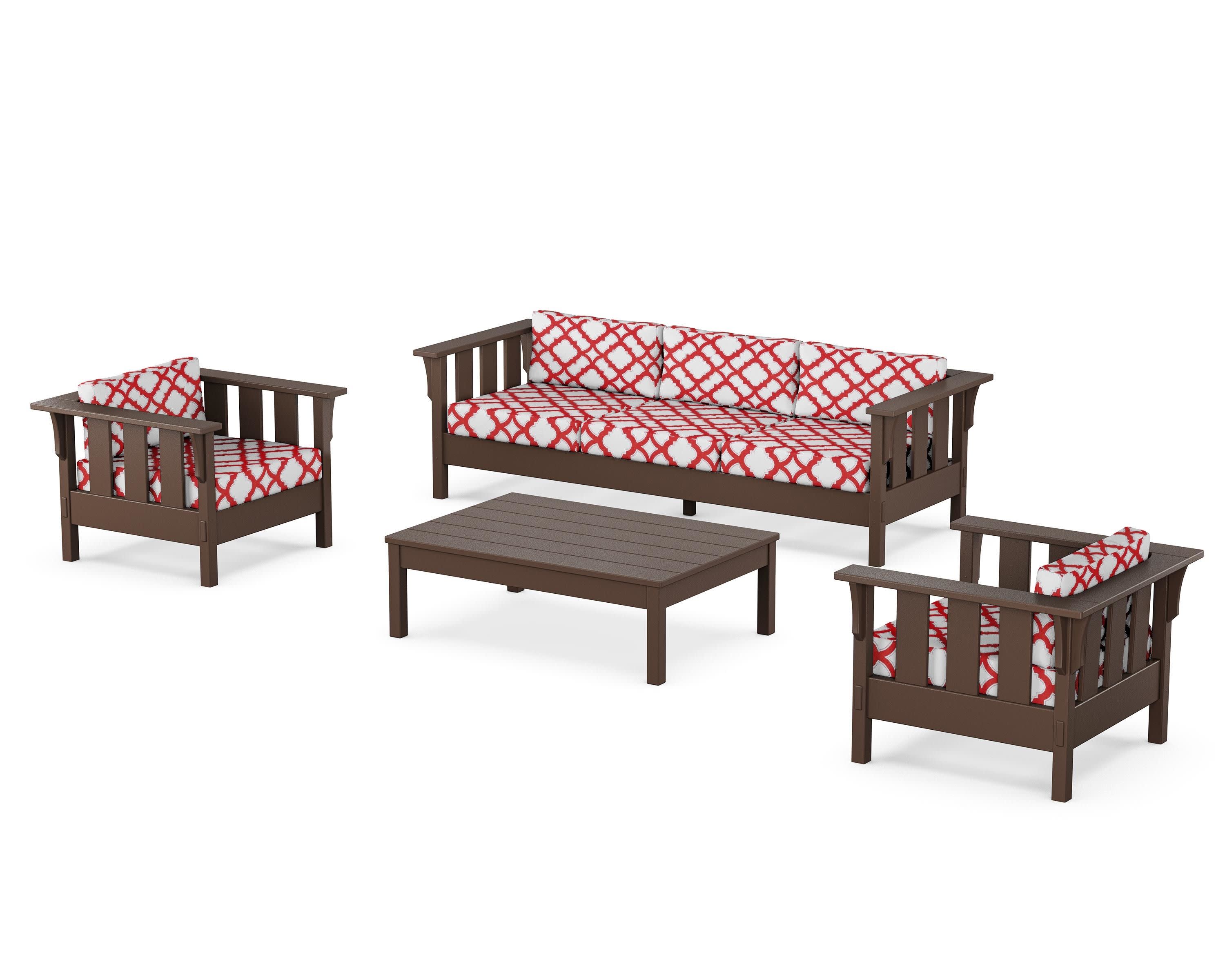 Acadia 4-Piece Deep Seating Set with Sofa in Mahogany / Trellis Crimson