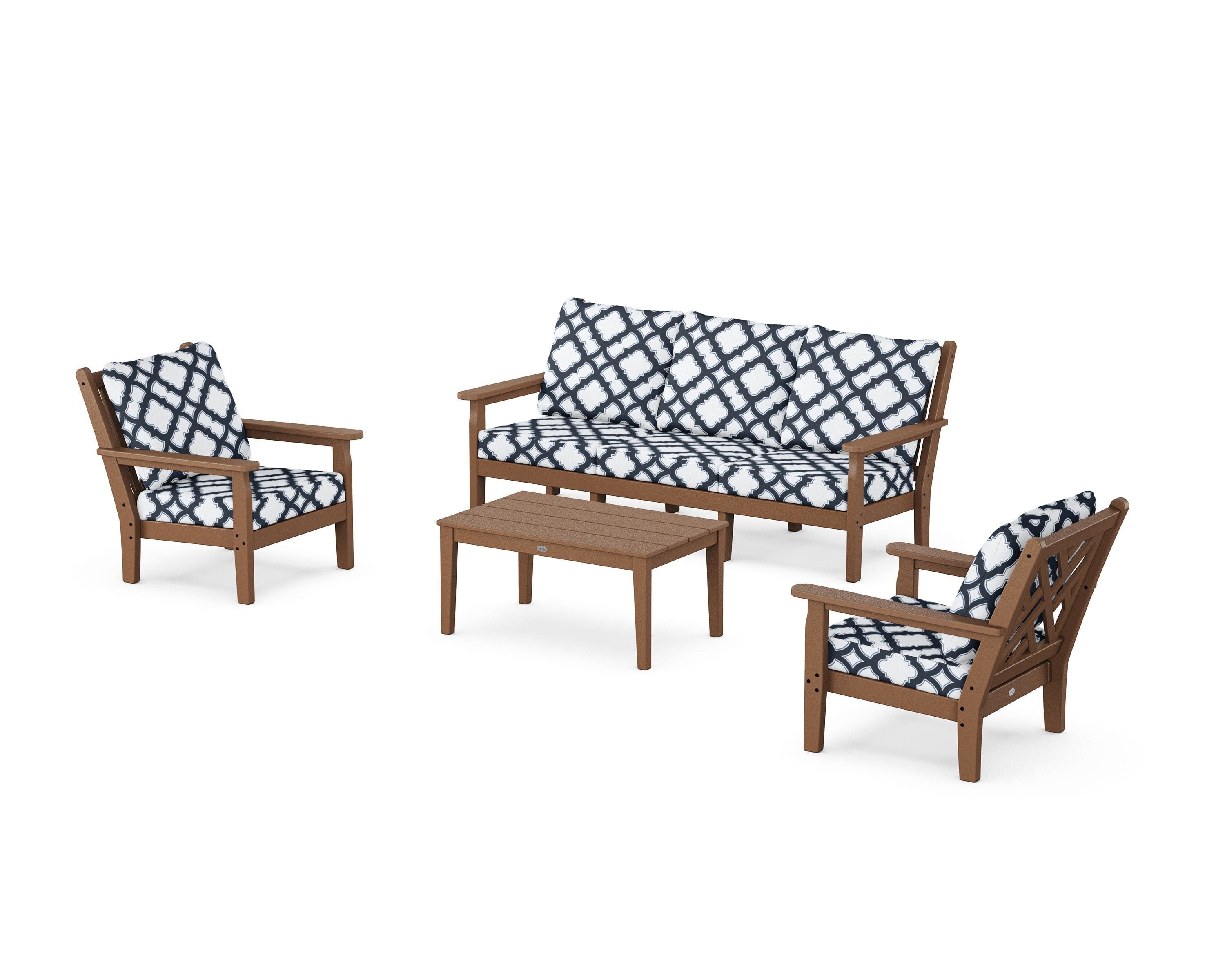 Chippendale 4-Piece Deep Seating Set with Sofa in Teak / Trellis Marine Indigo