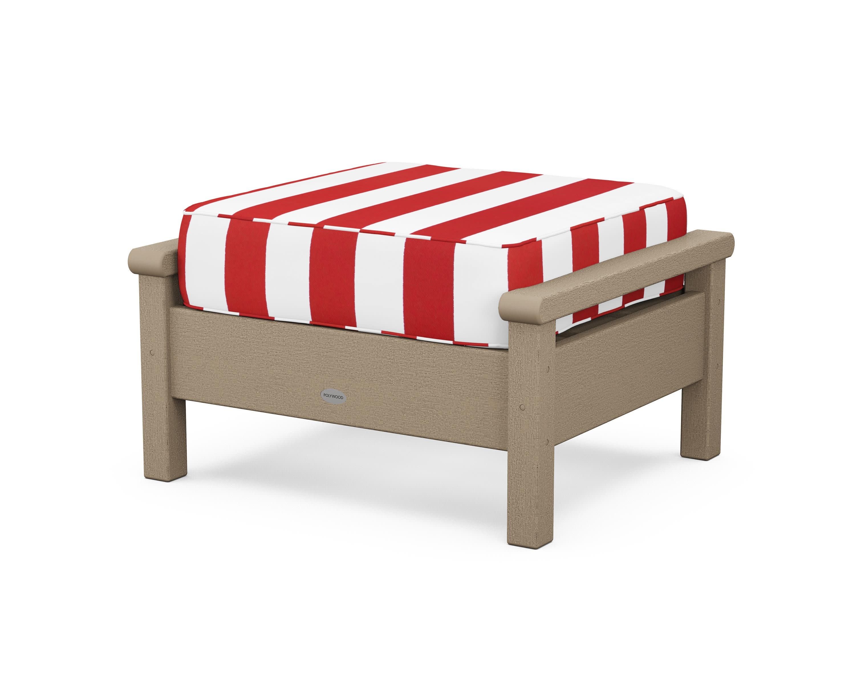 Harbour Deep Seating Ottoman in Vintage Sahara / Cabana Stripe Crimson