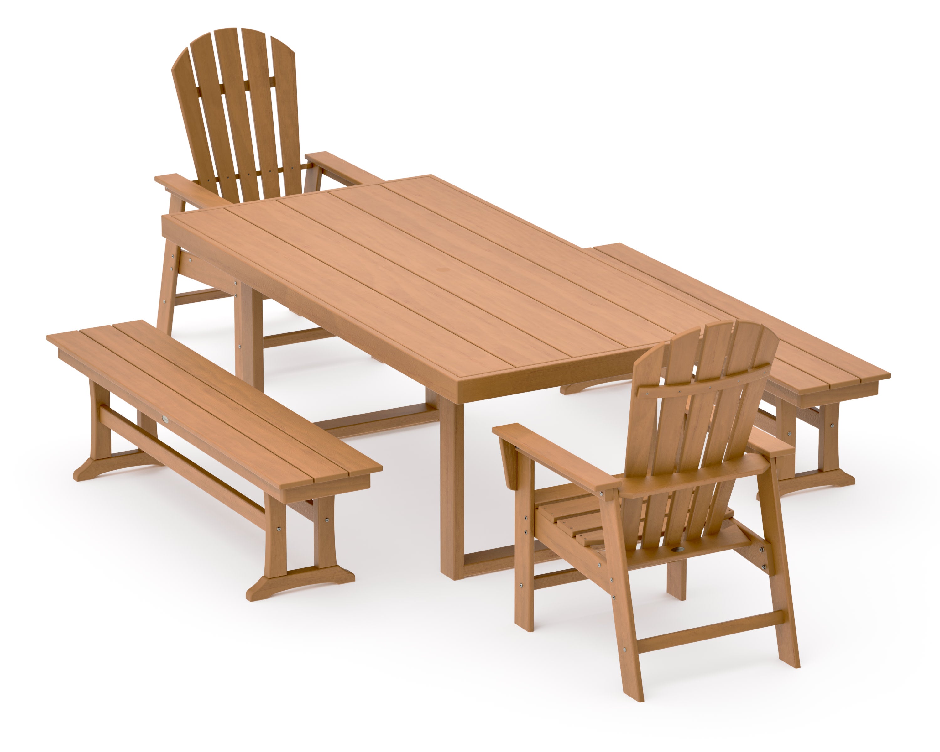 South Beach 5-Piece Dining Set with Benches in Natural