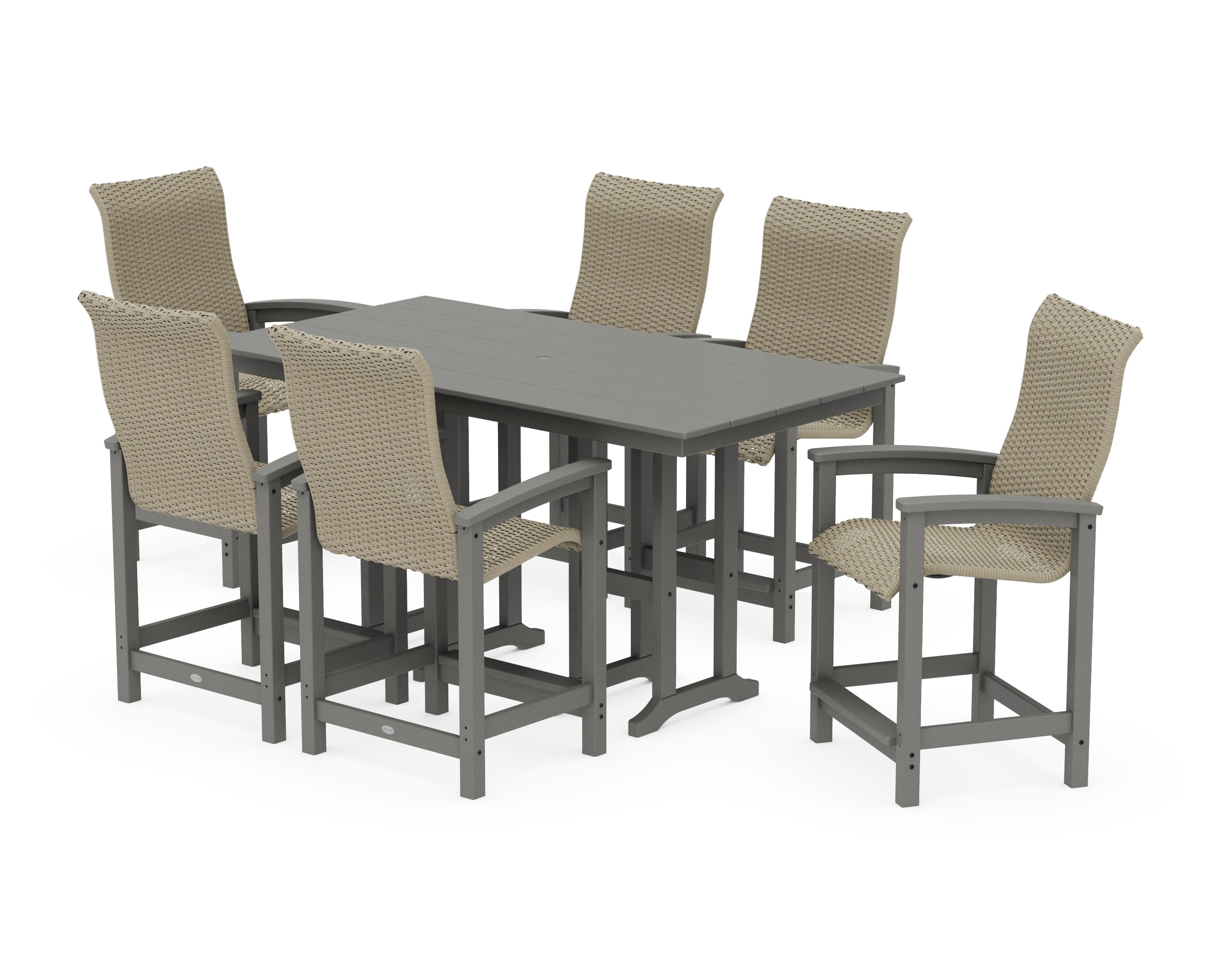 Coastal Woven High-Back Arm Chair 7-Piece Farmhouse Counter Set