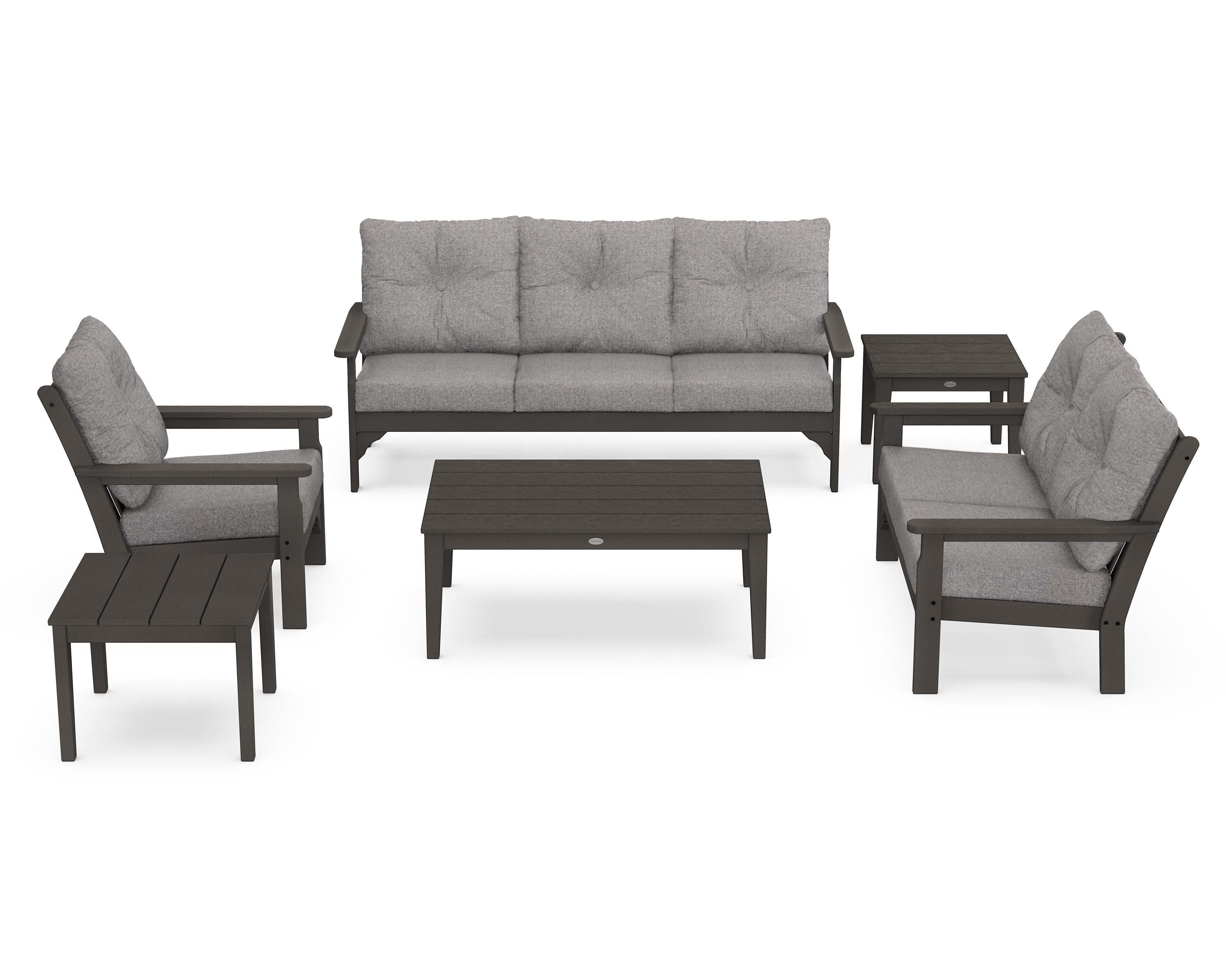 Vineyard 6-Piece Deep Seating Set in Vintage Coffee / Grey Mist
