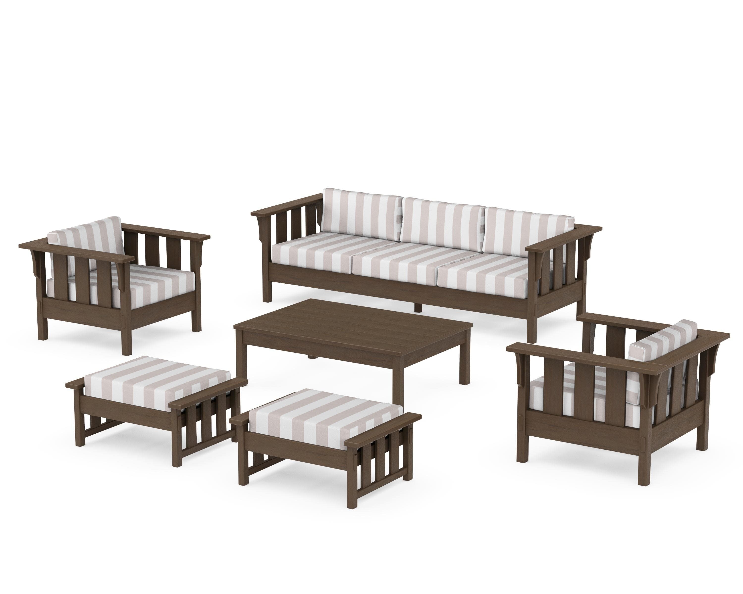 Acadia 6-Piece Lounge Sofa Set in Kona / Cabana Stripe Dune Burlap