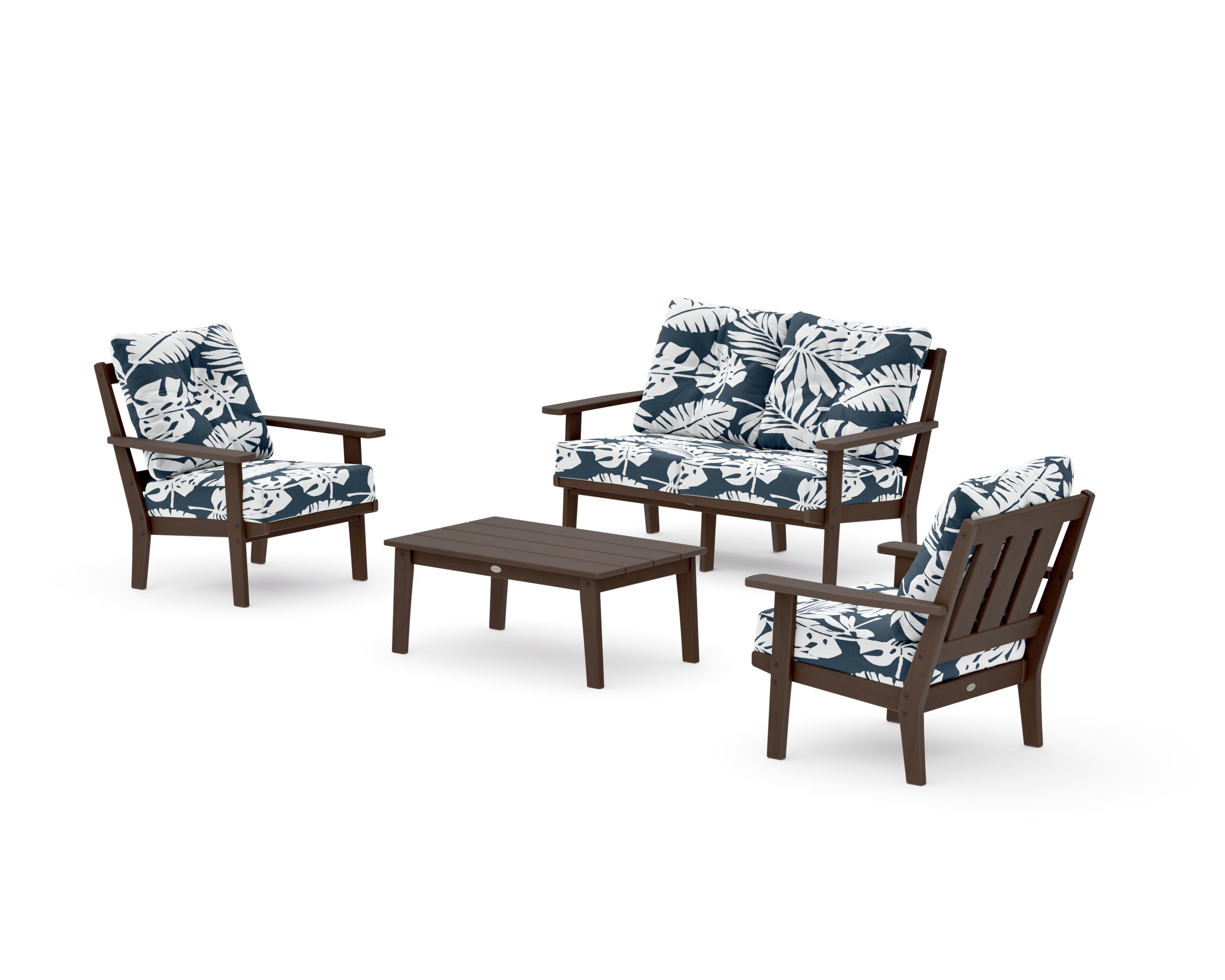 Oxford 4-Piece Deep Seating Set with Loveseat in Kona / Leaf Marine Indigo