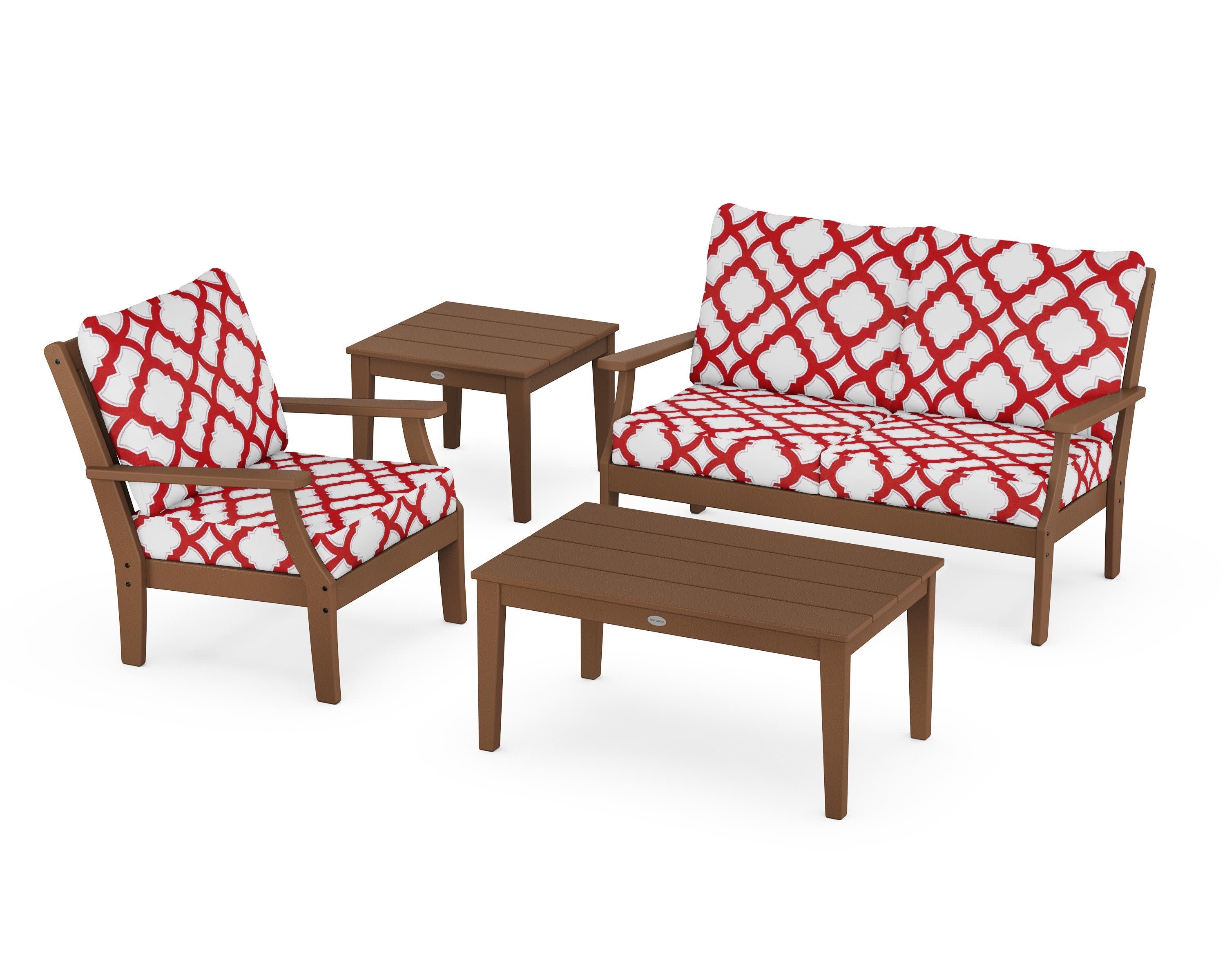 Braxton 4-Piece Deep Seating Set in Teak / Trellis Crimson