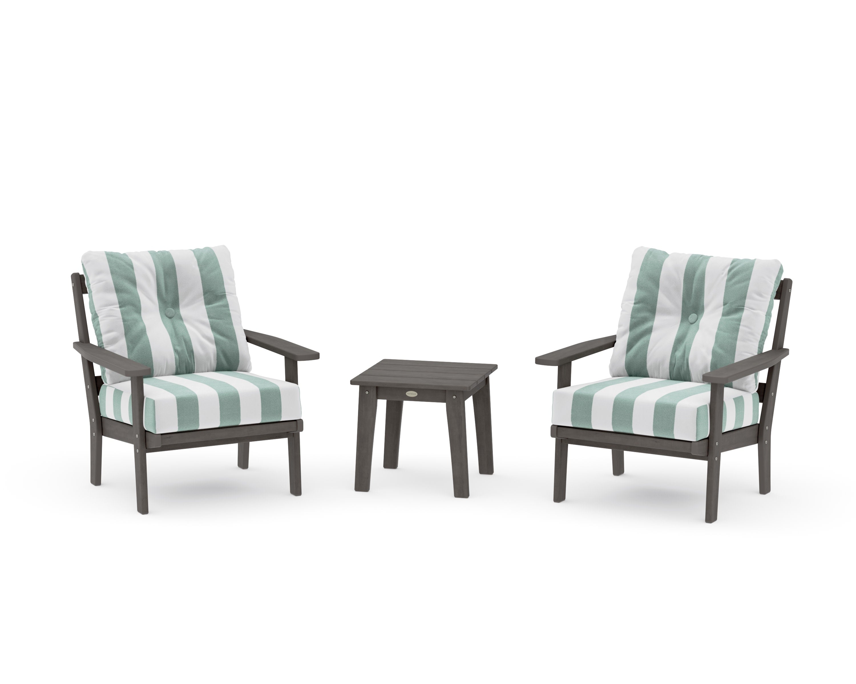 Prairie 3-Piece Deep Seating Set in Driftwood / Cabana Stripe Glacier Spa