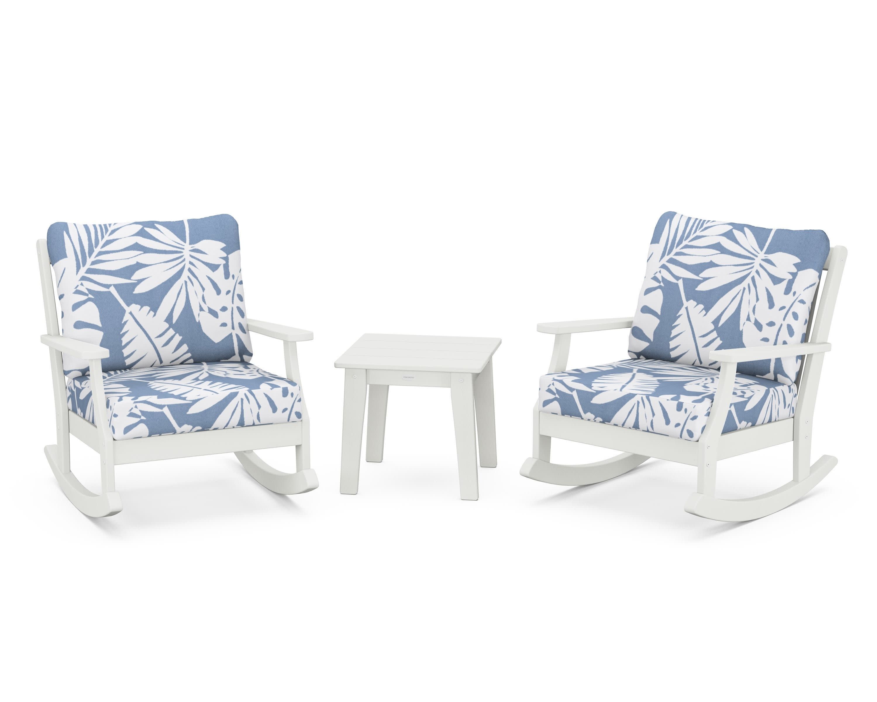 Braxton 3-Piece Deep Seating Rocker Set in Vintage White / Leaf Sky Blue