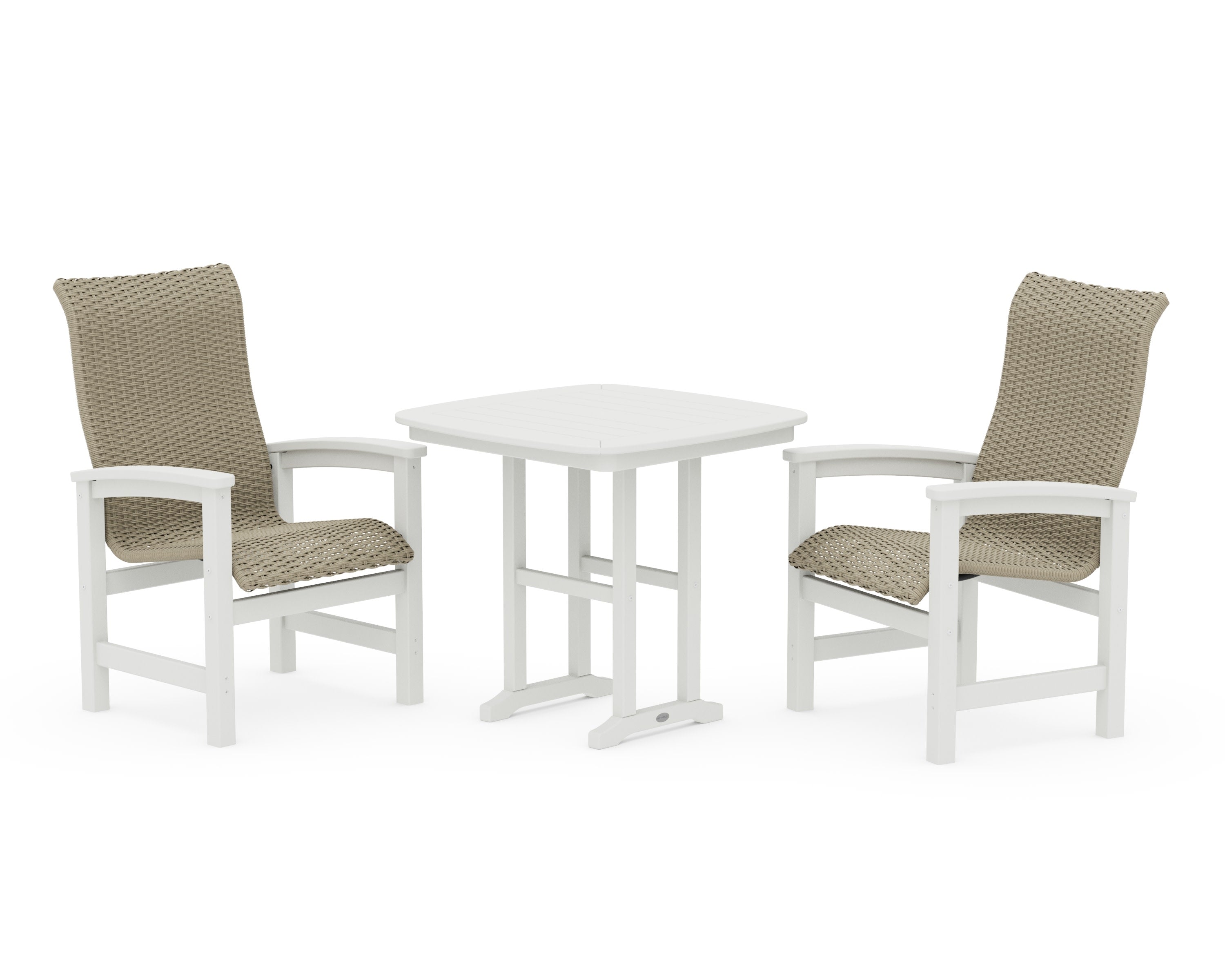 Coastal Woven High-Back 3-Piece Dining Set in White / Dune Grass