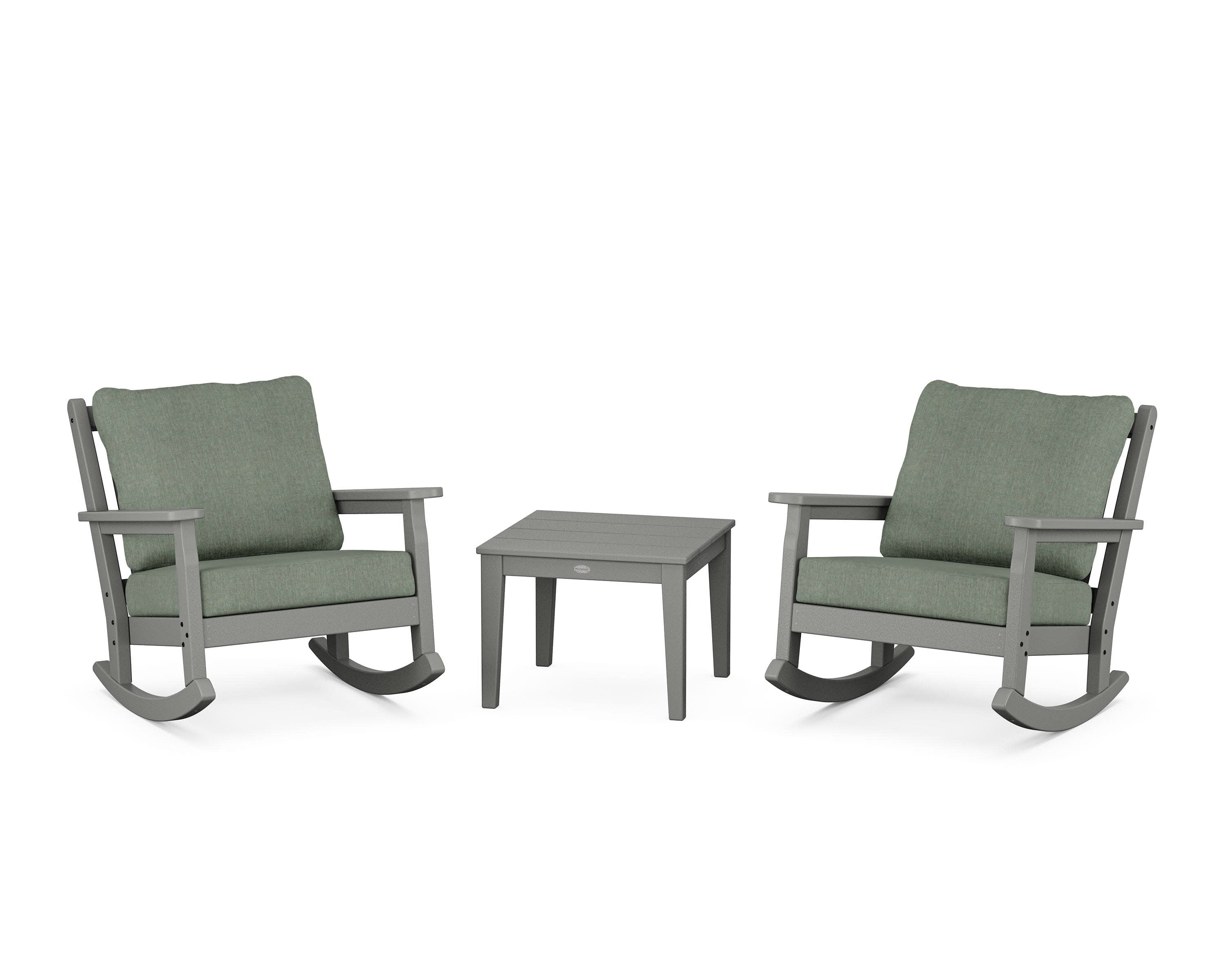 Chippendale 3-Piece Deep Seating Rocker Set in Slate Grey / Cast Sage
