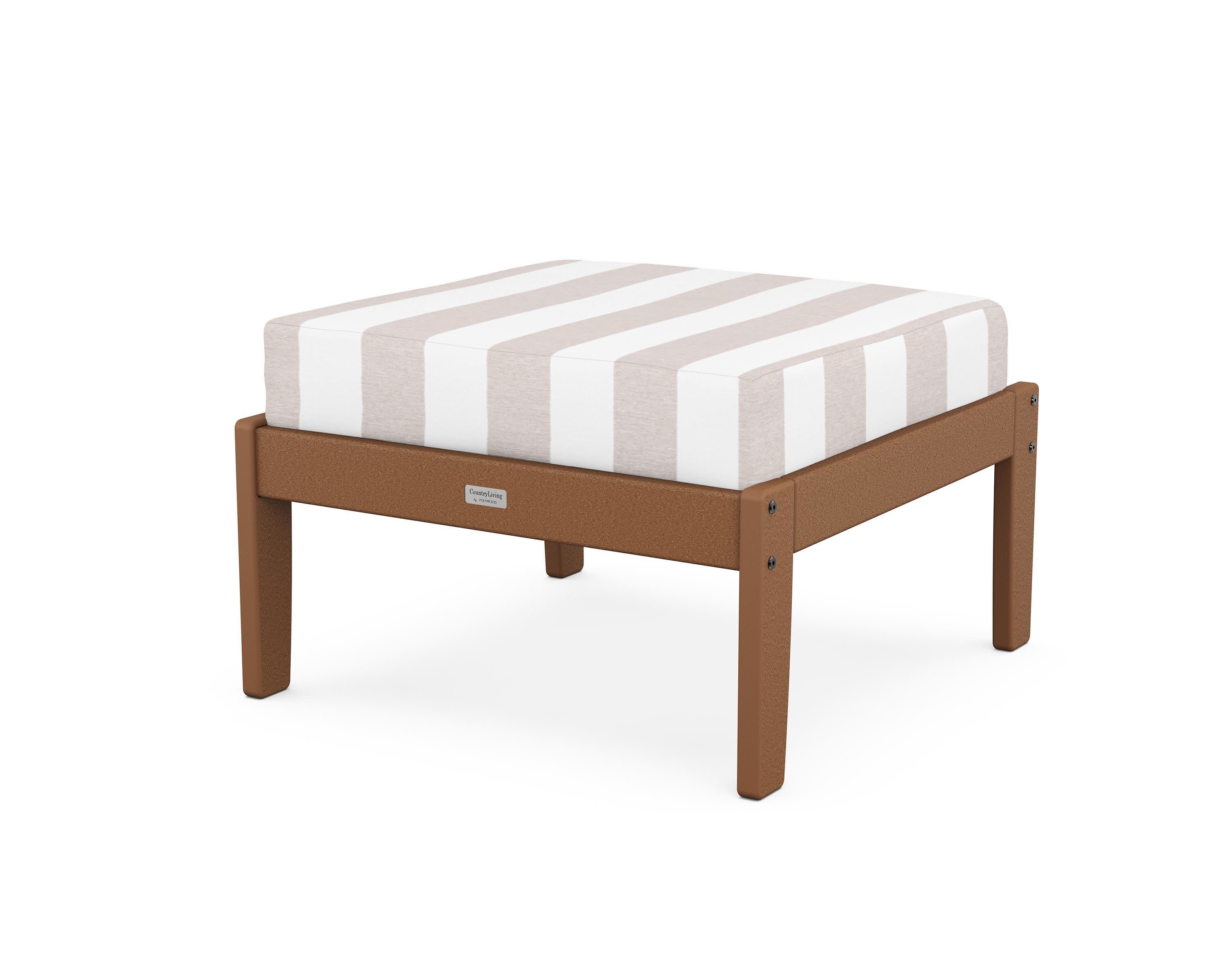 Cottage Deep Seating Ottoman in Teak / Cabana Stripe Dune Burlap