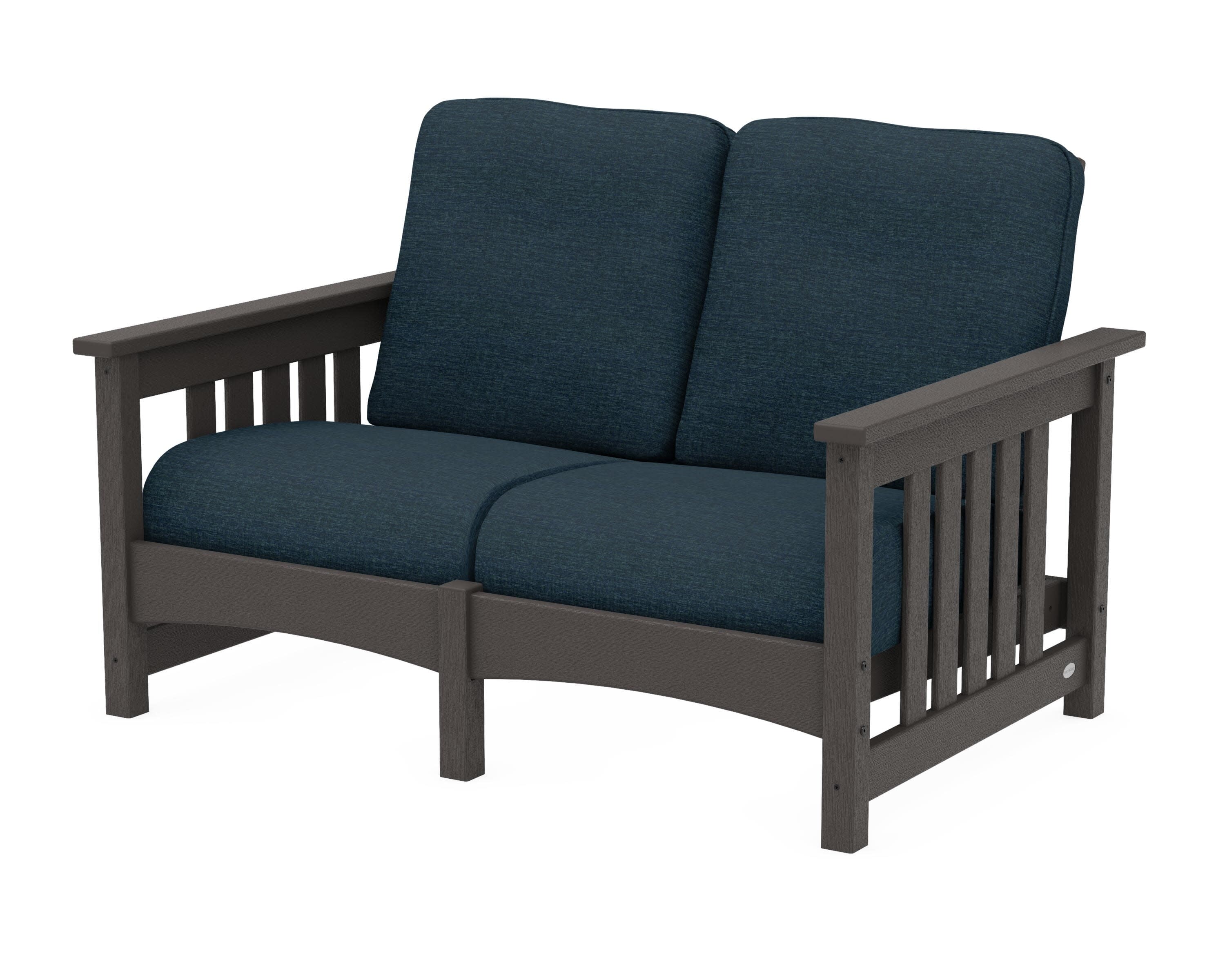 Club Mission Loveseat in Vintage Coffee / Platform Indigo