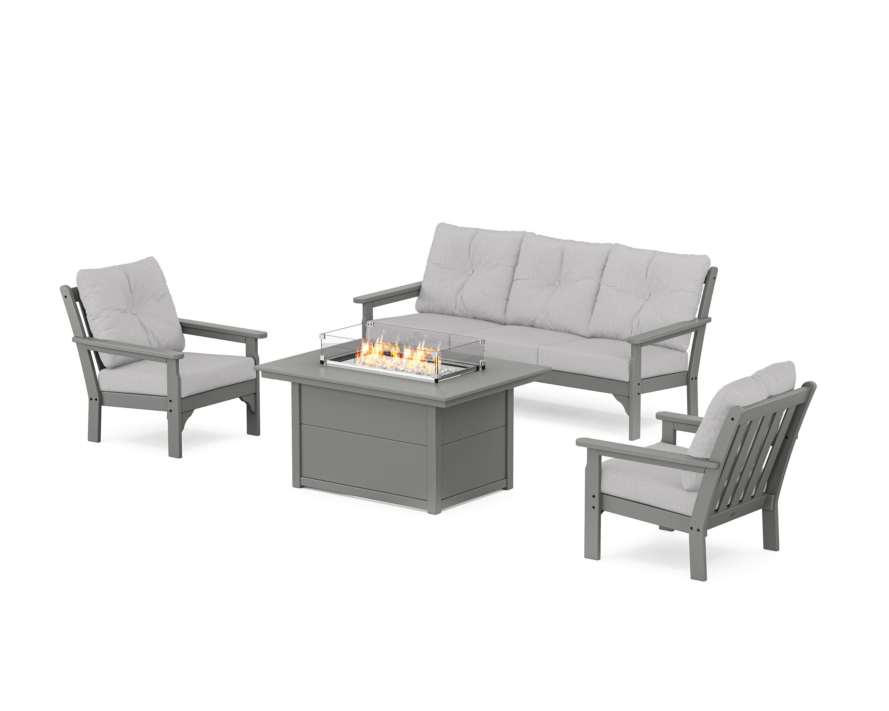 Vineyard Deep Seating Fire Pit Table Set in Slate Grey / Granite