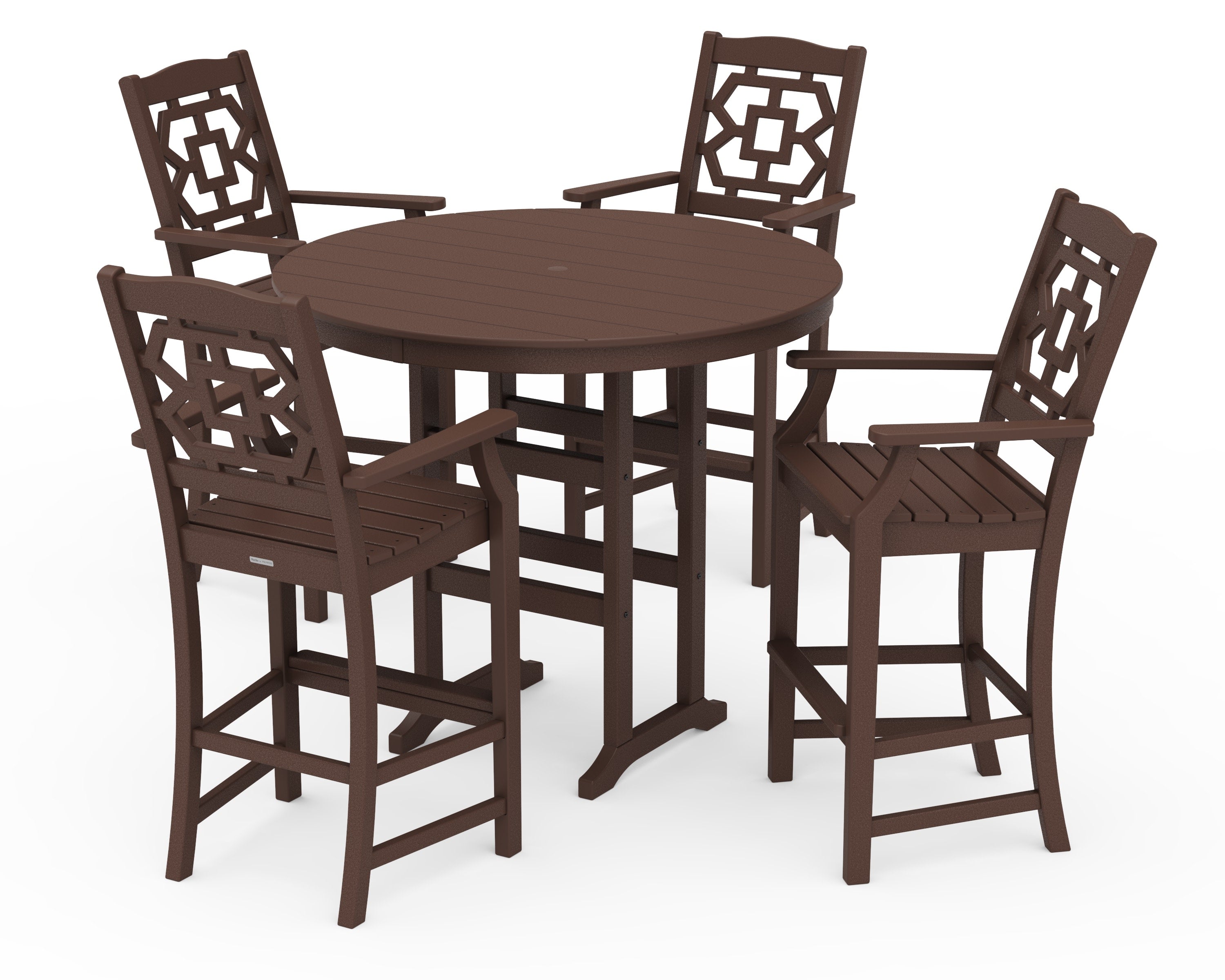 Chinoiserie 5-Piece Round Farmhouse Bar Set in Mahogany