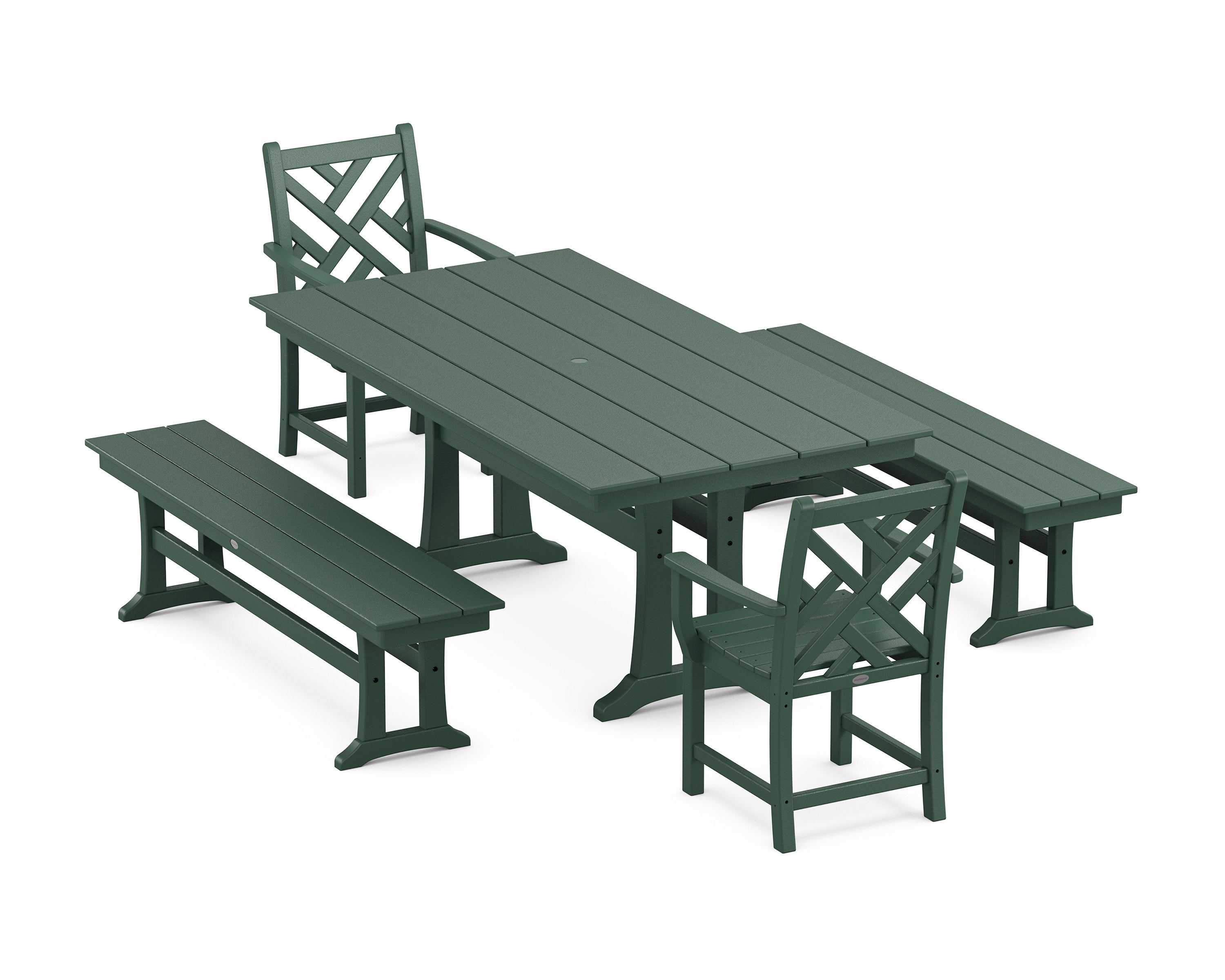 Chippendale 5-Piece Farmhouse Dining Set With Trestle Legs in Green