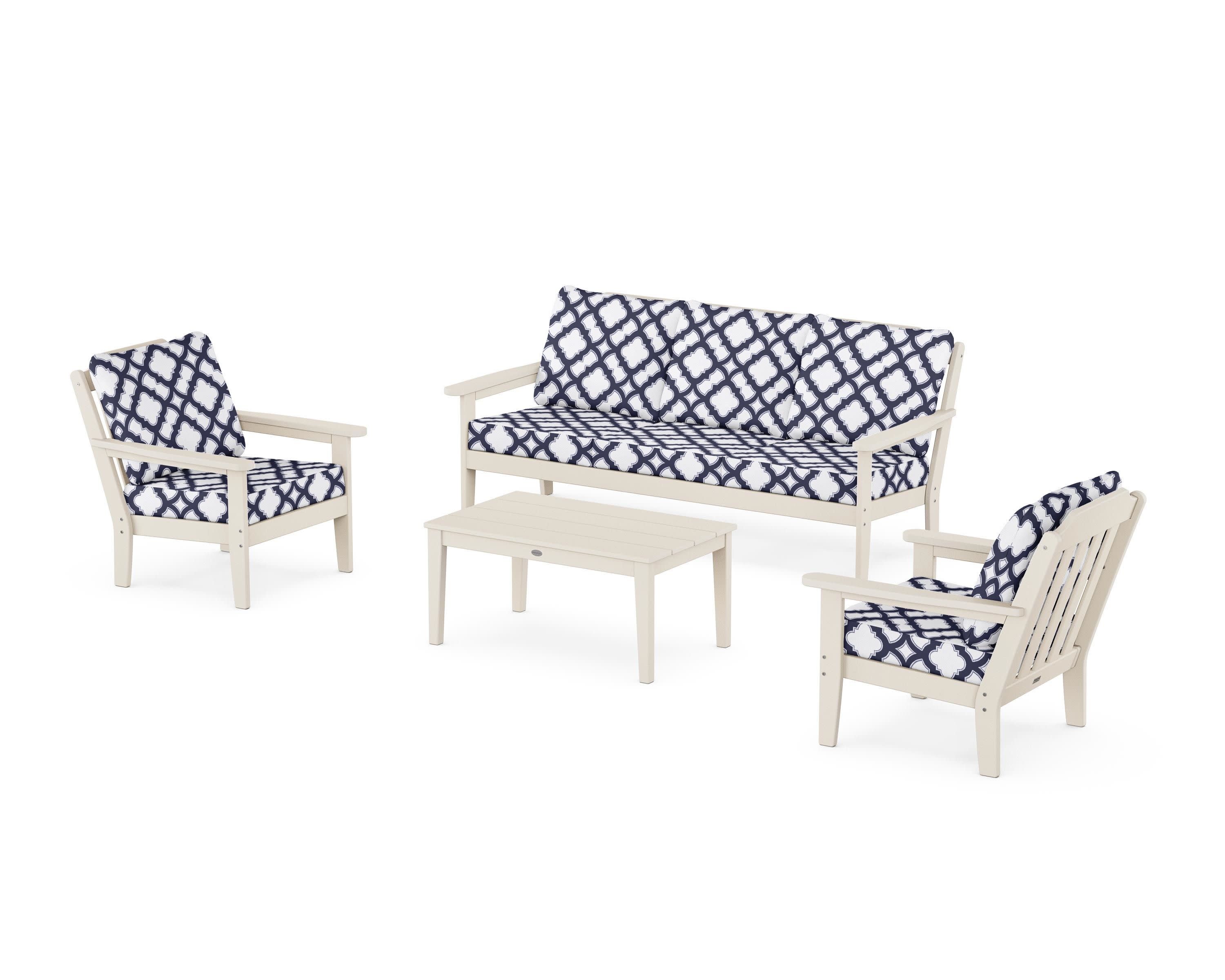 Cottage 4-Piece Deep Seating Set with Sofa in Sand / Trellis Navy